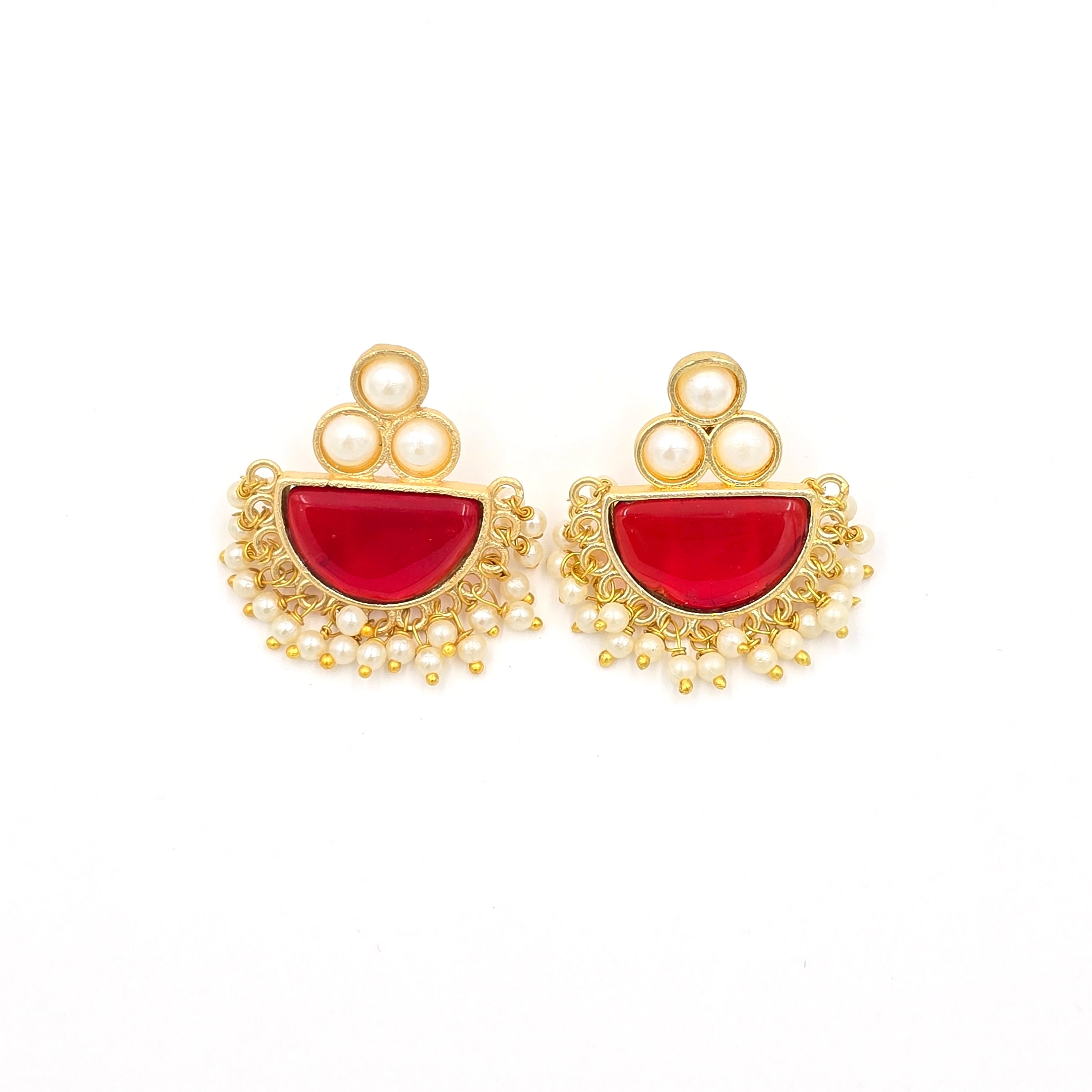 Pearl Studs With Semi-precious Stone