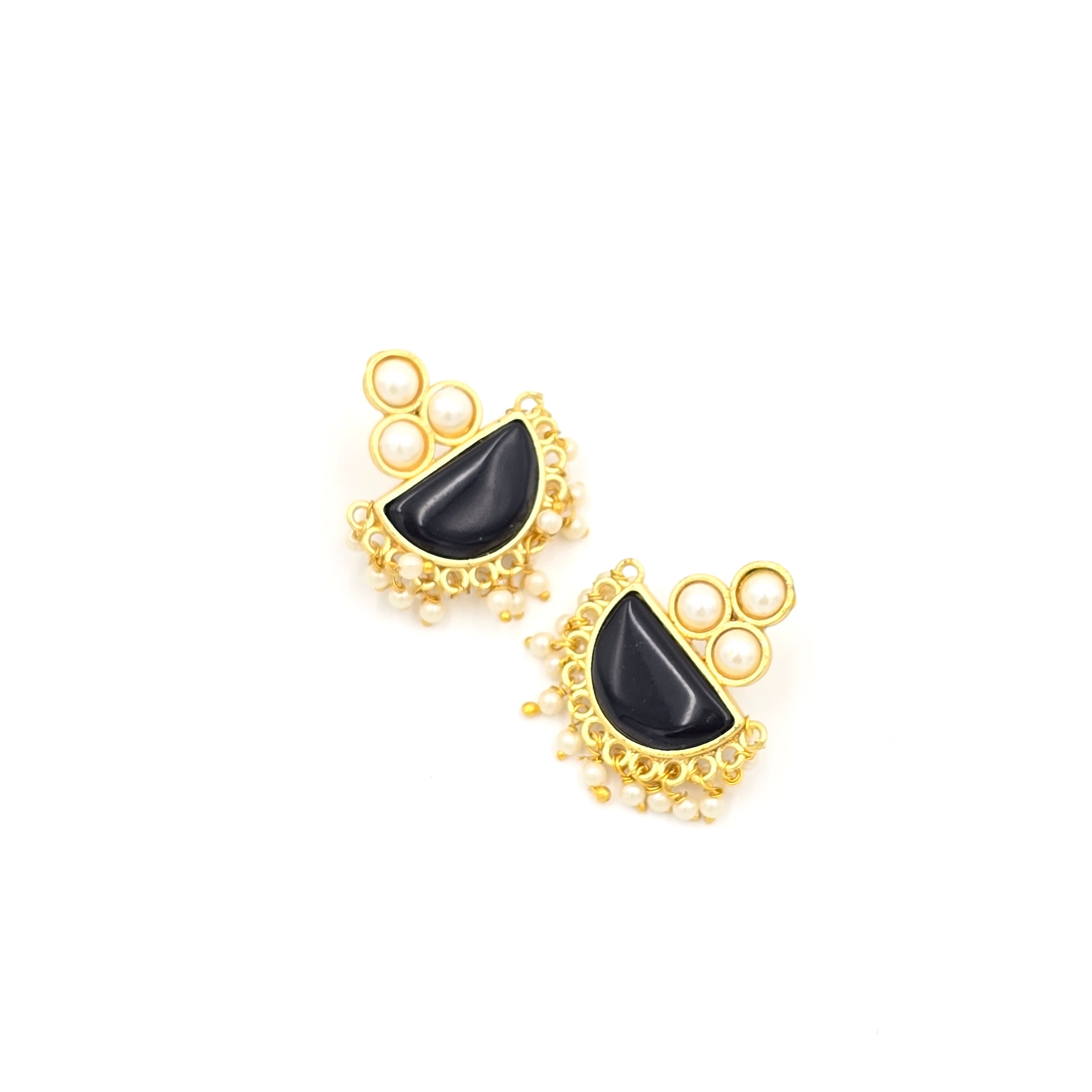 Pearl Studs With Semi-precious Stone