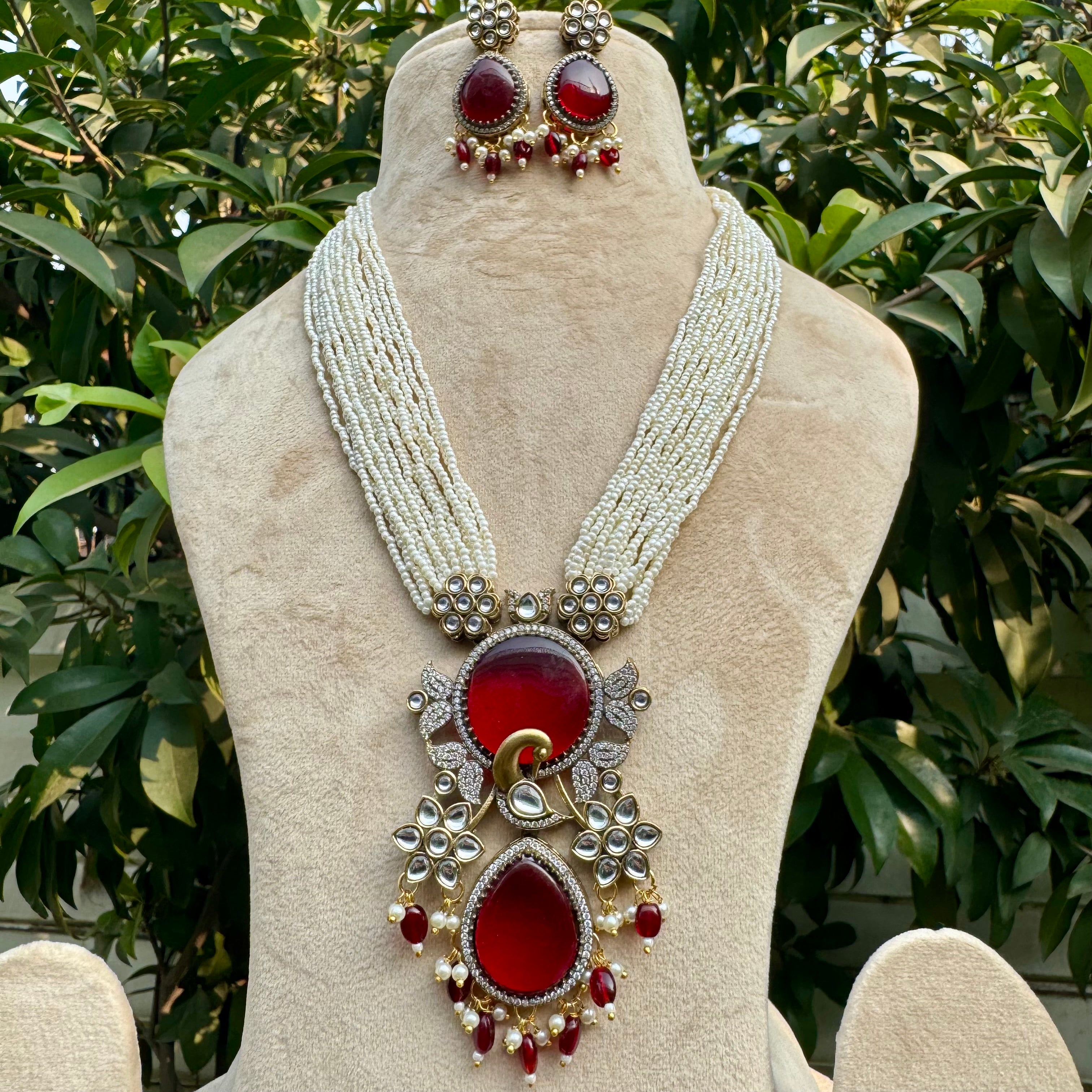 Mayur Rani Necklace Set - Red