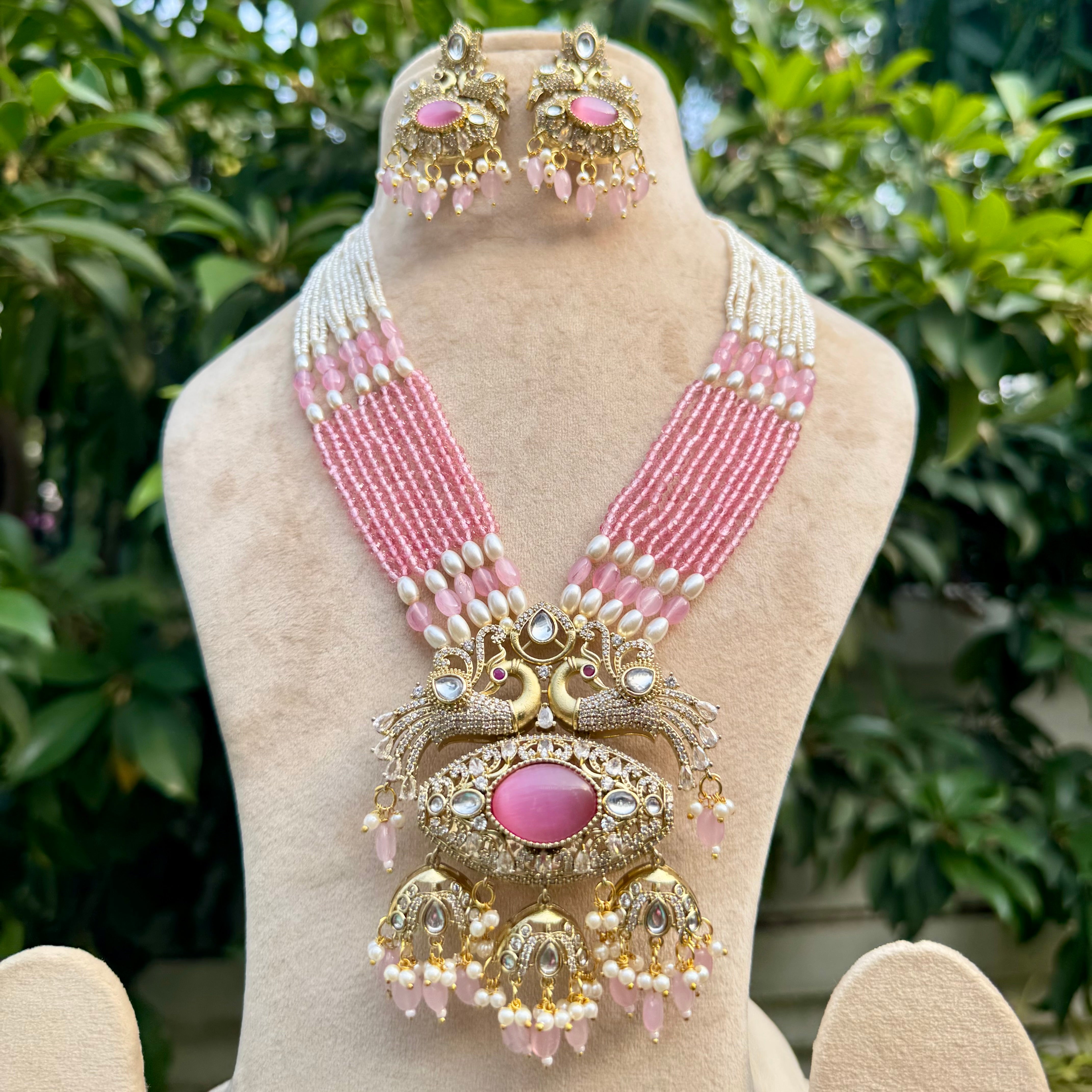 Mor Leela Necklace Set - Pink