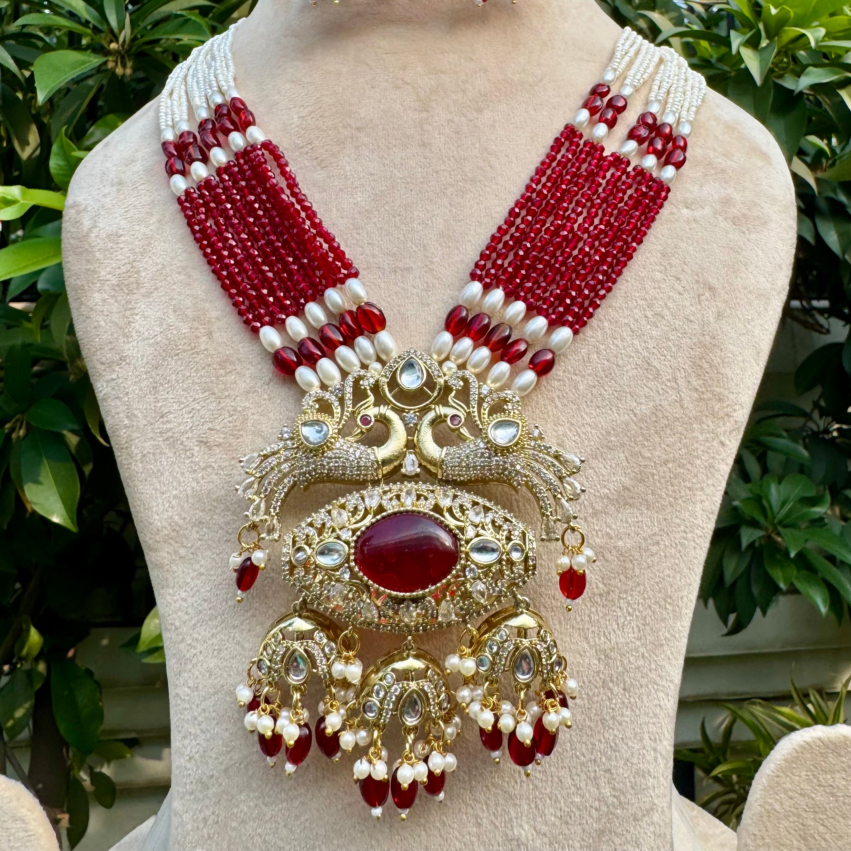 Mor Leela Necklace Set - Red
