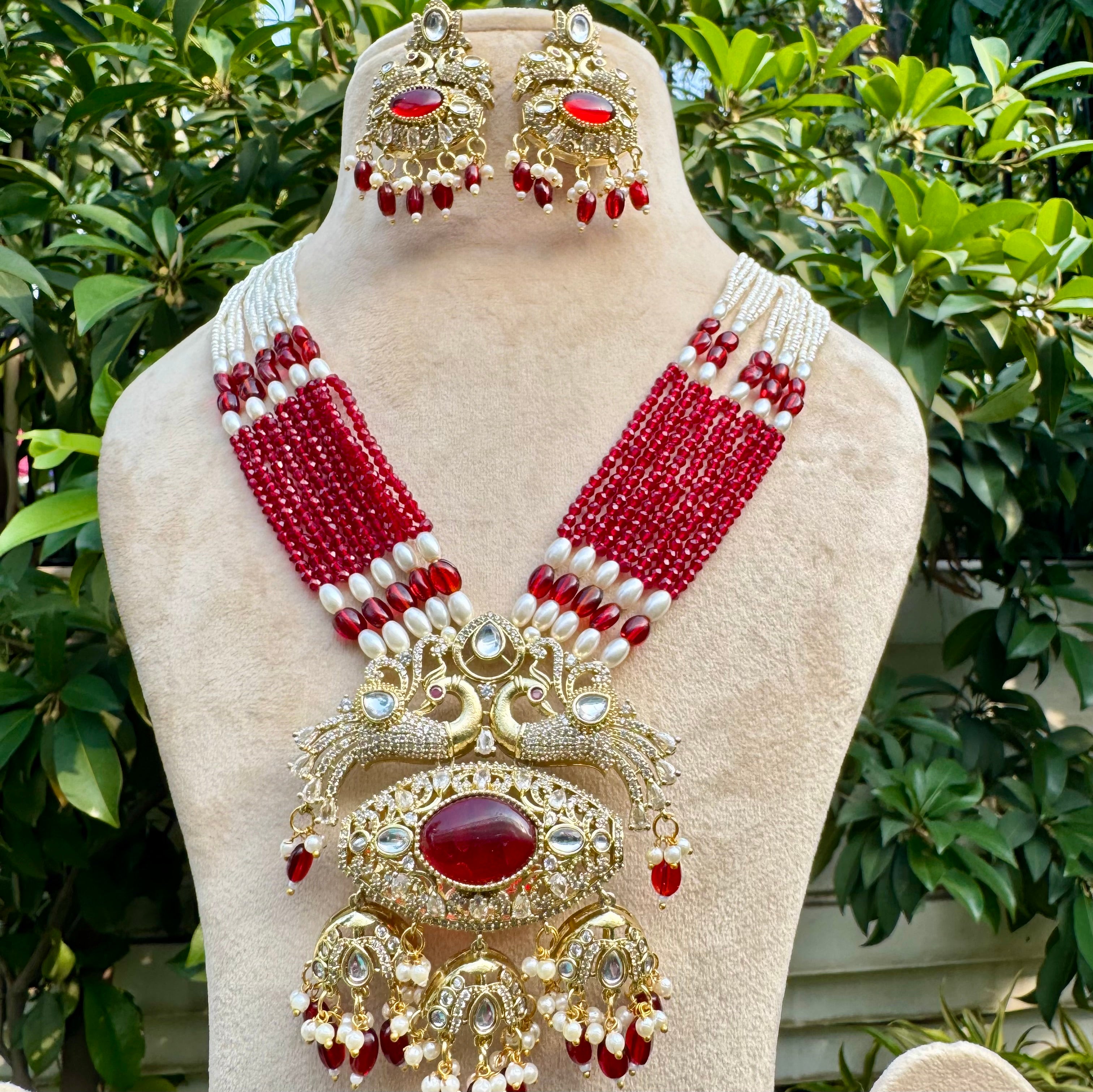 Mor Leela Necklace Set - Red