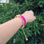Pink Check Pattern with Pearls Beaded Watch
