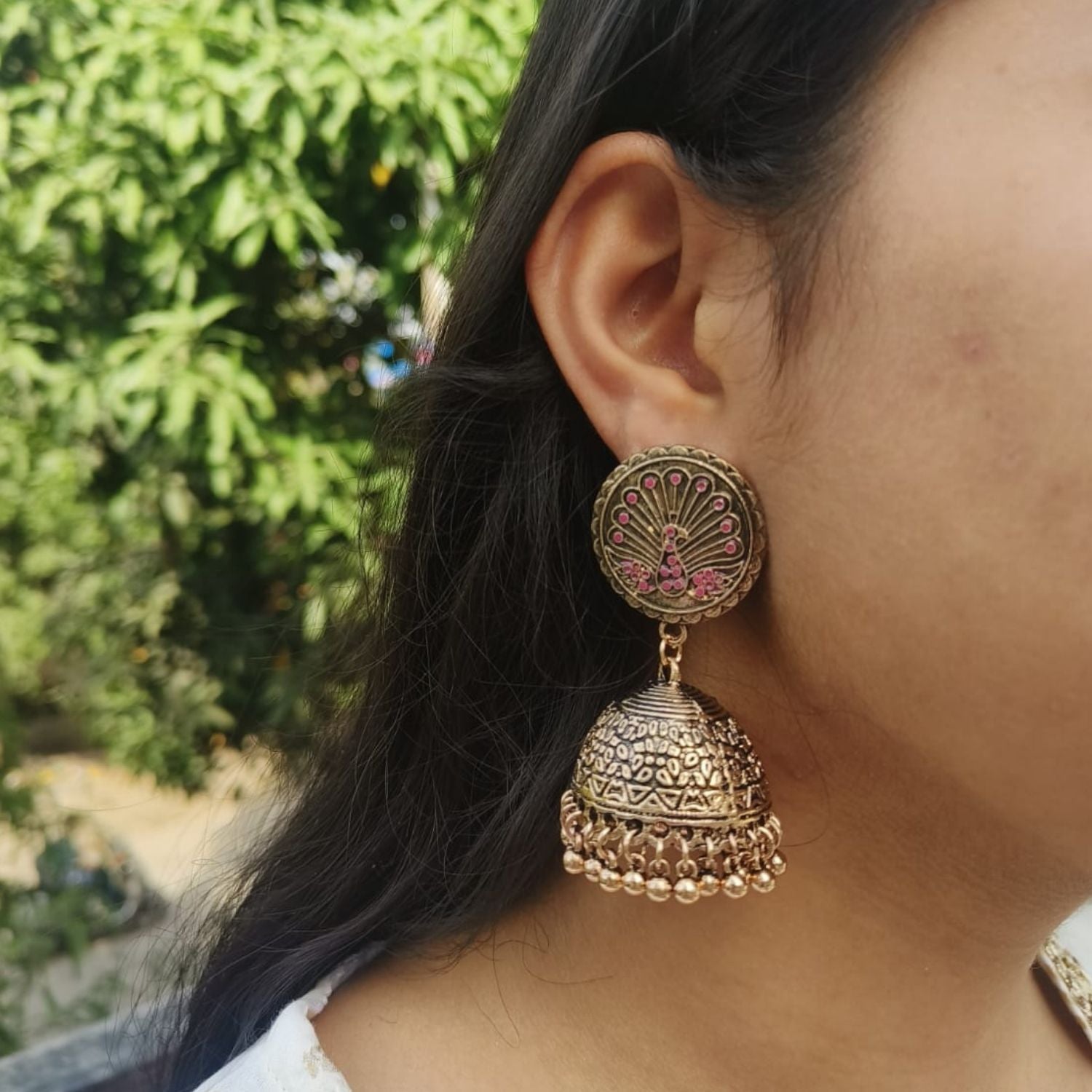 Gold-pink Jhumkis