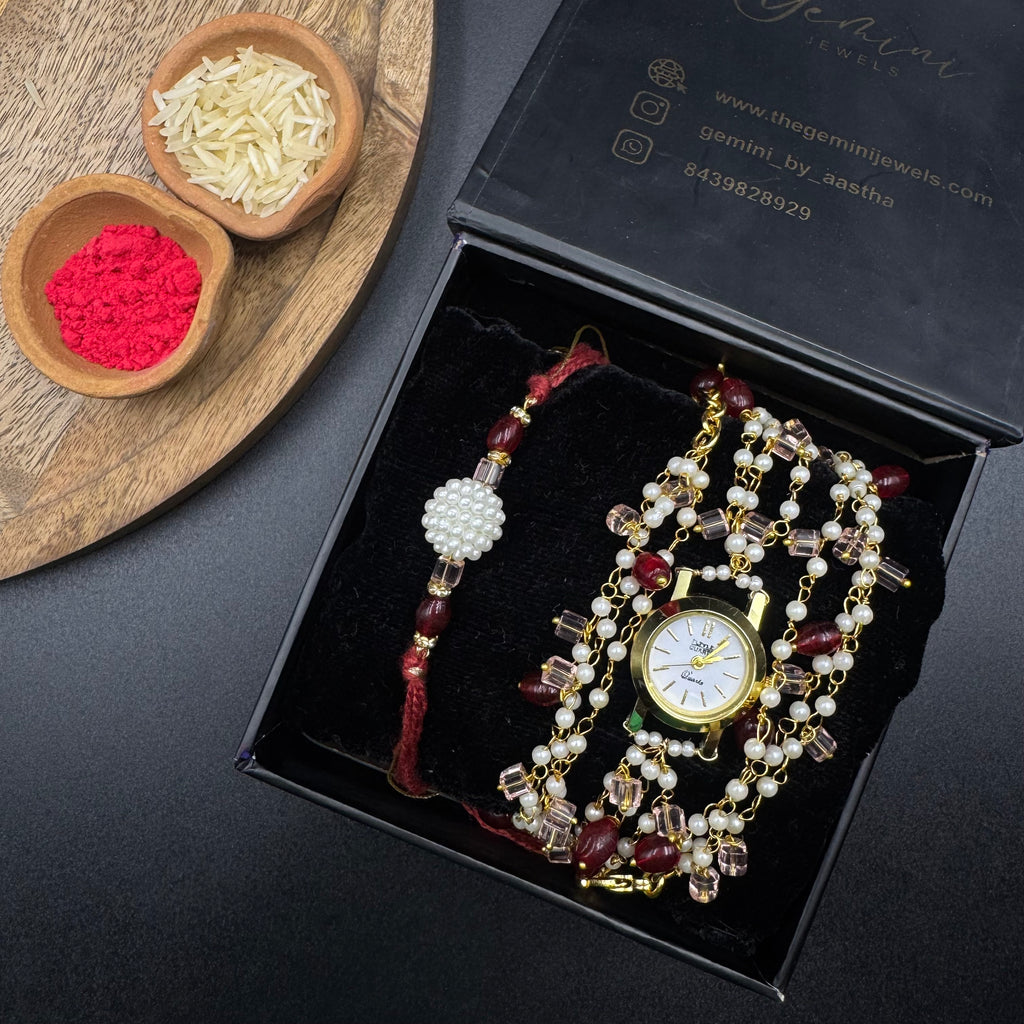 Two-way Wrap Around Watch - Red and Rakhi Combo