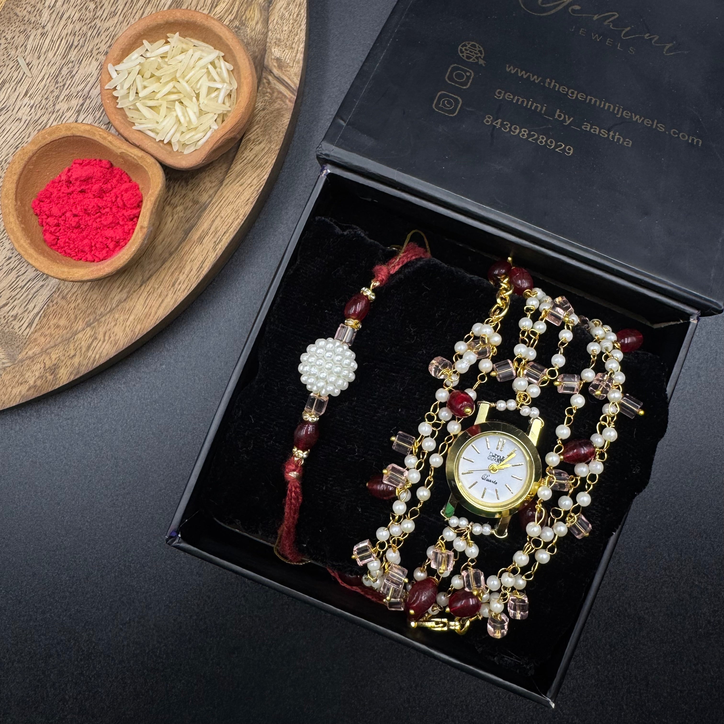 Two-way Wrap Around Watch - Red and Rakhi Combo