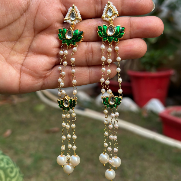 Green Lotus Grace Drop Earrings