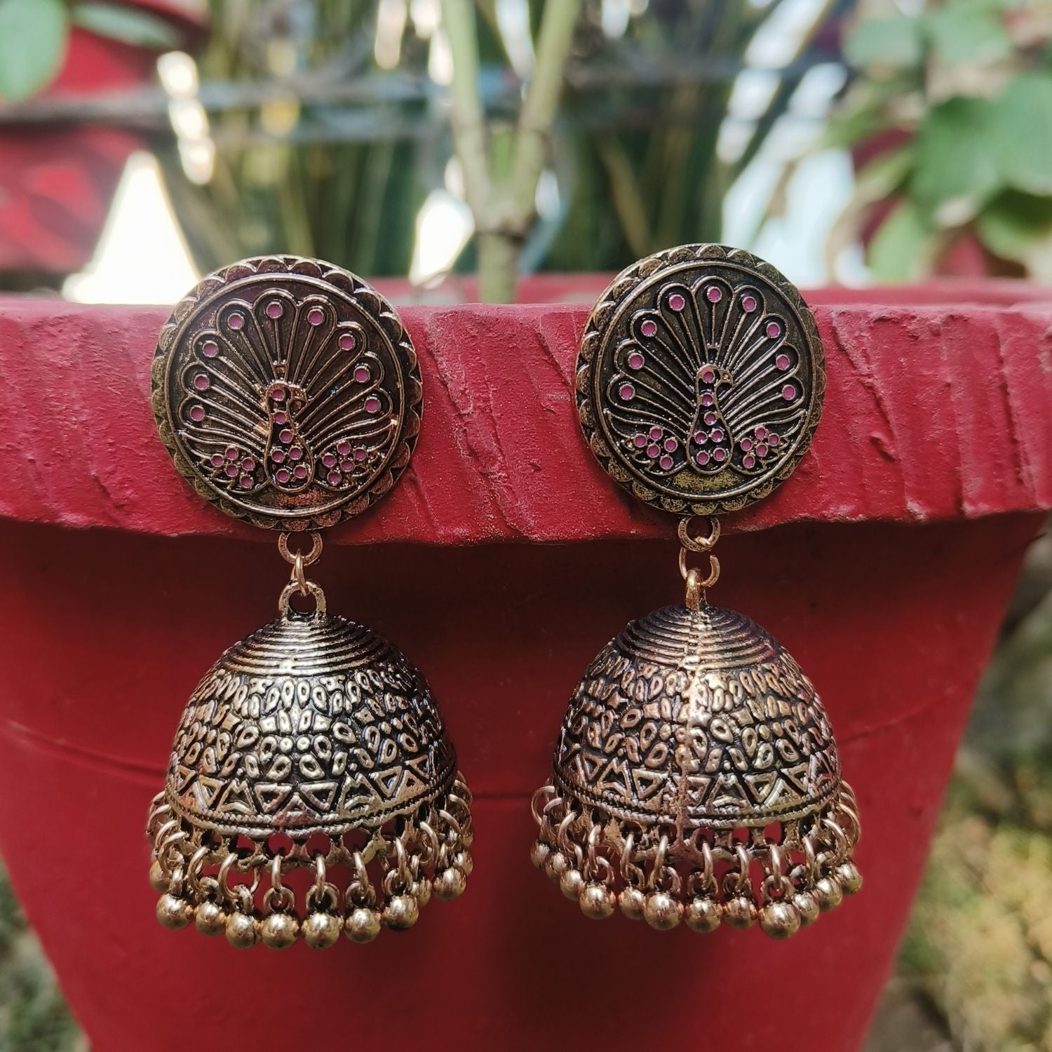 Gold-pink Jhumkis