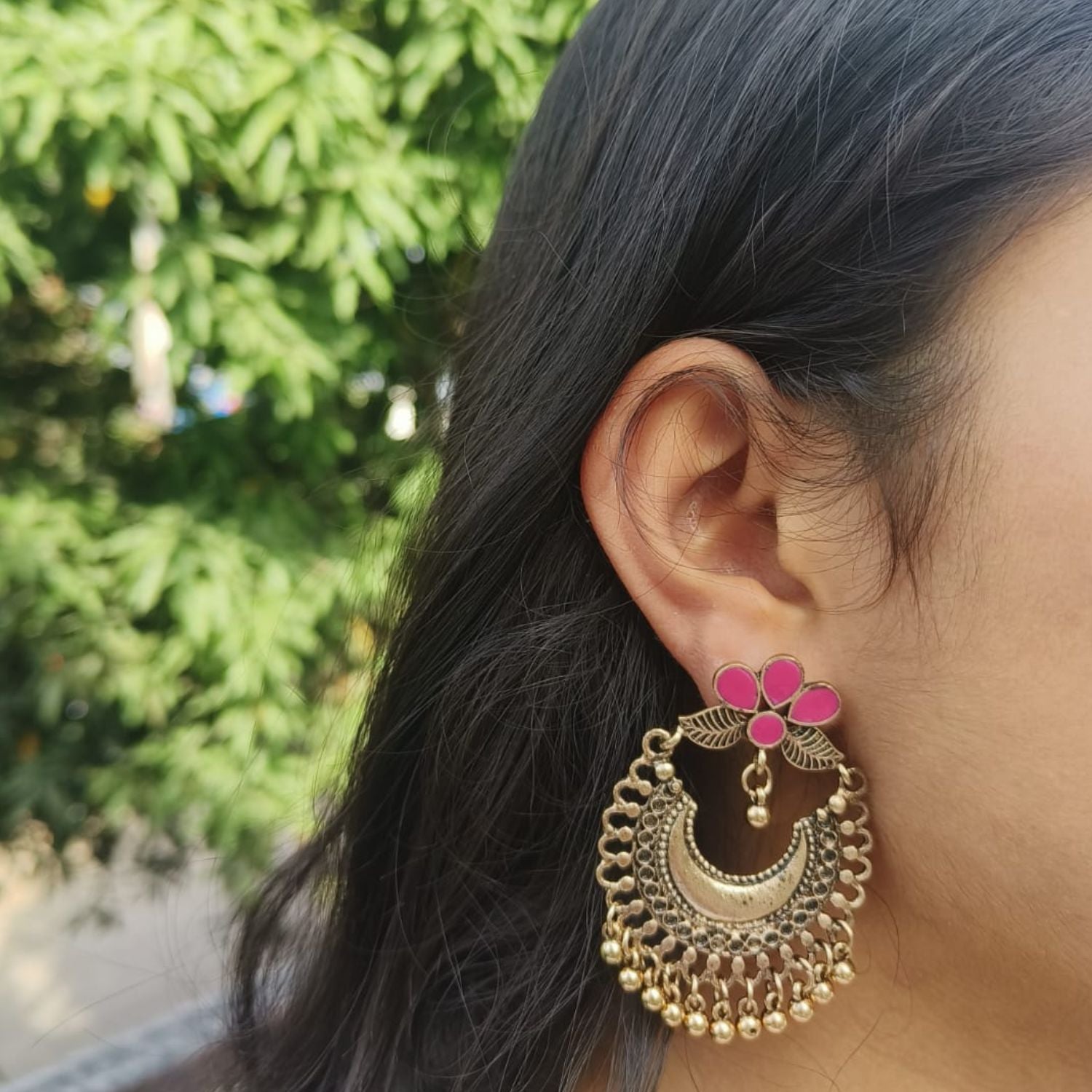 Pink Oxidized Earrings