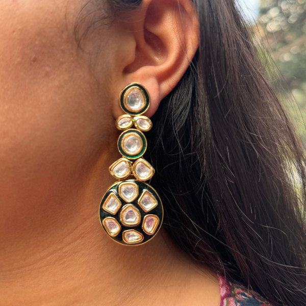 Emerald Meenakari Kundan Danglers