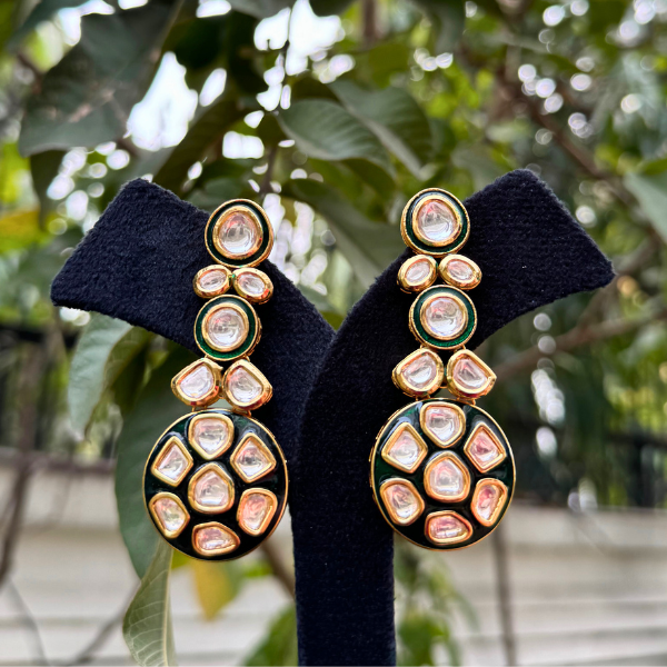 Emerald Meenakari Kundan Danglers