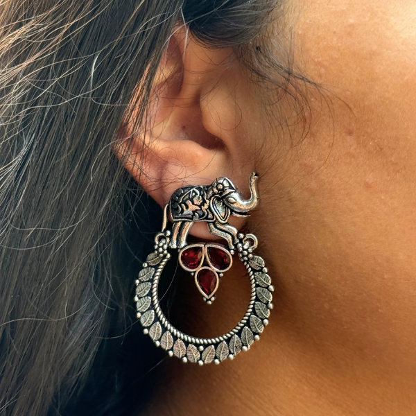 Oxidized Haathi Earrings