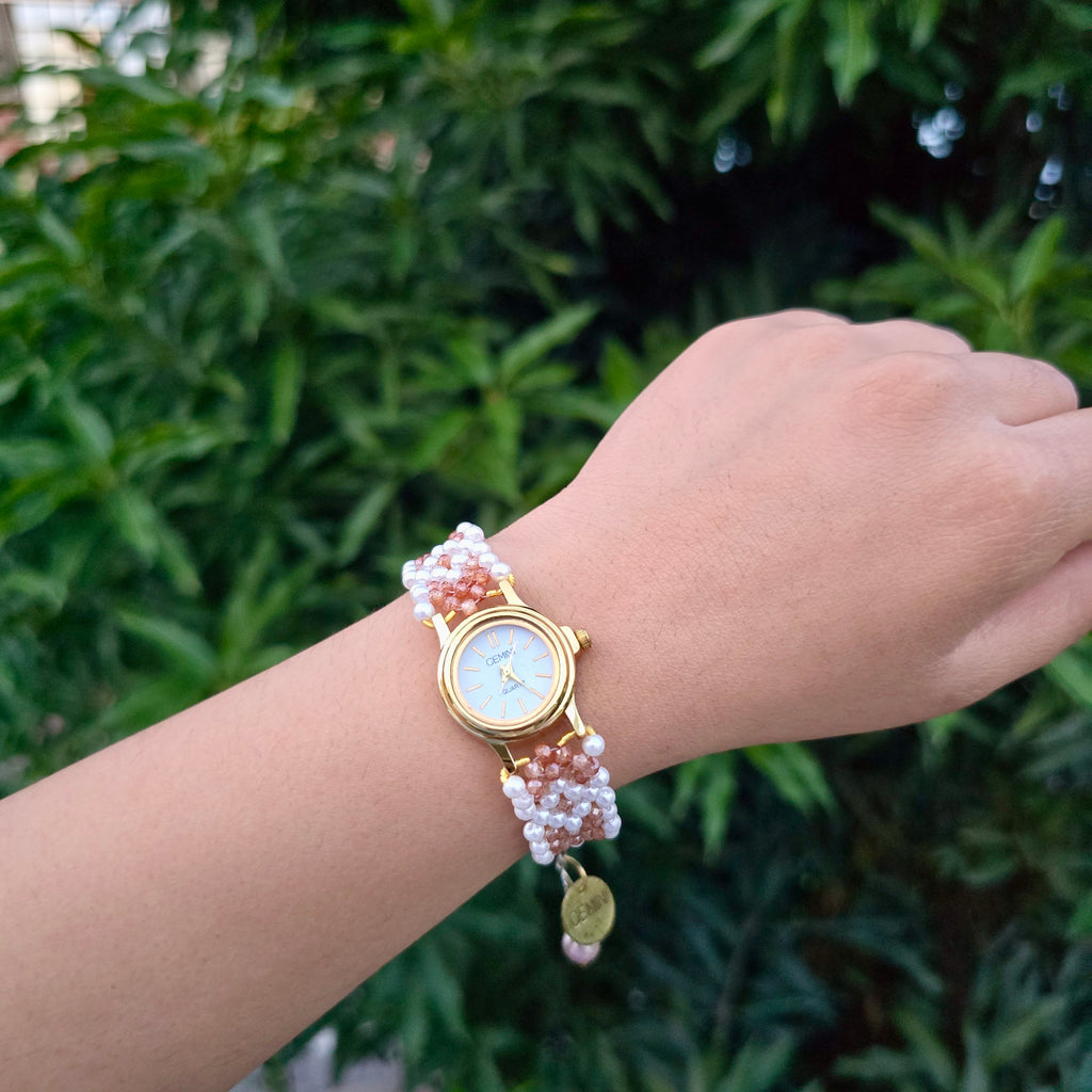 Brown and Pearl Beaded Watch