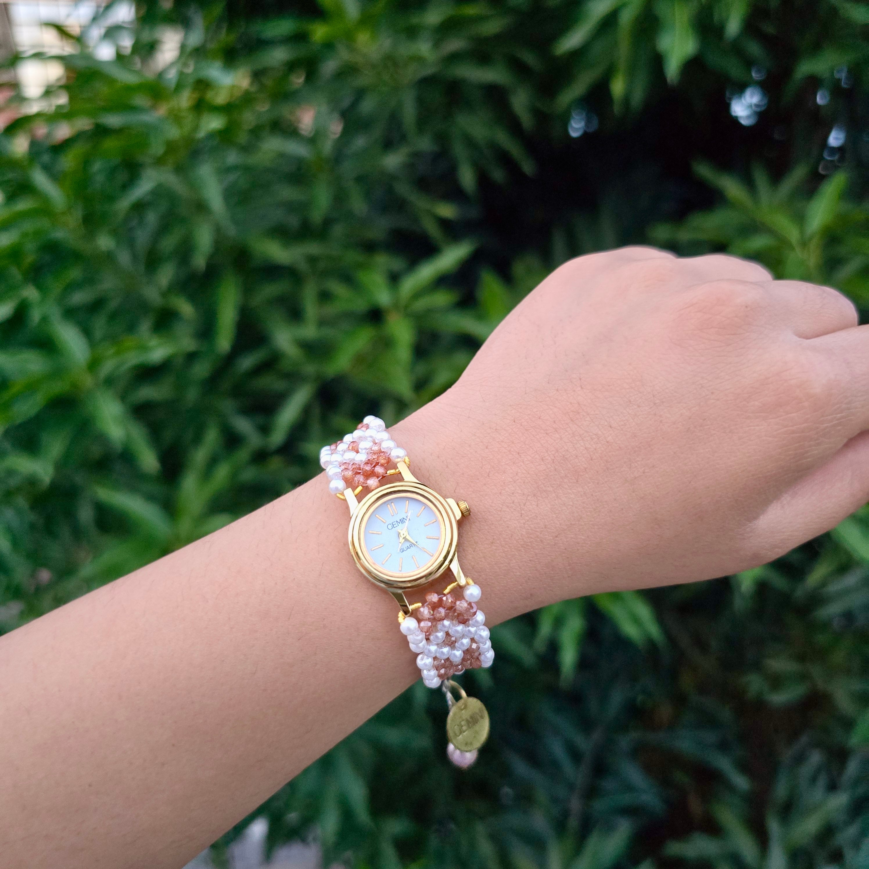 Brown and Pearl Beaded Watch
