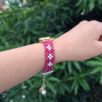 Pink Floral Beaded Watch