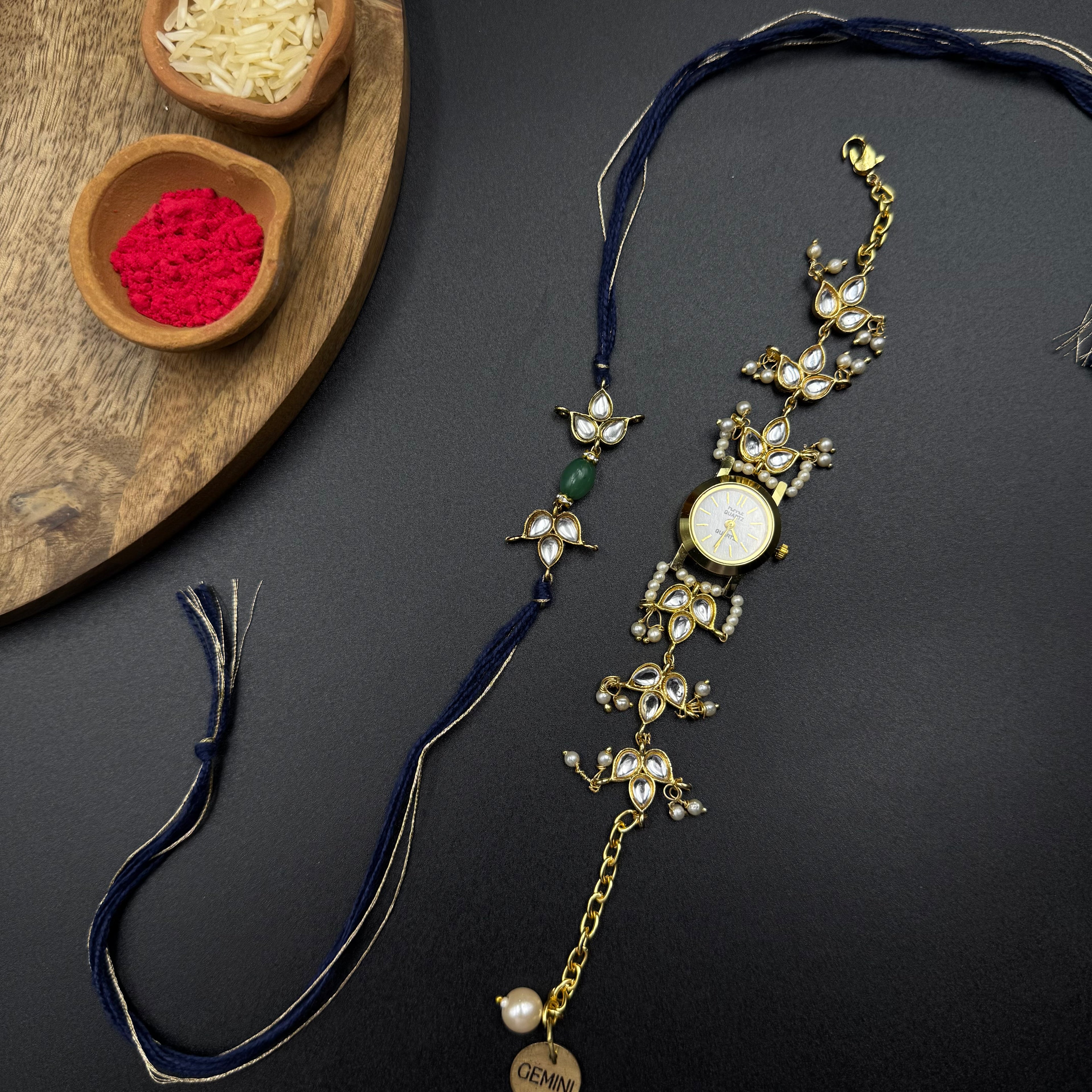 Saanjh Kundan Watch and Rakhi Combo