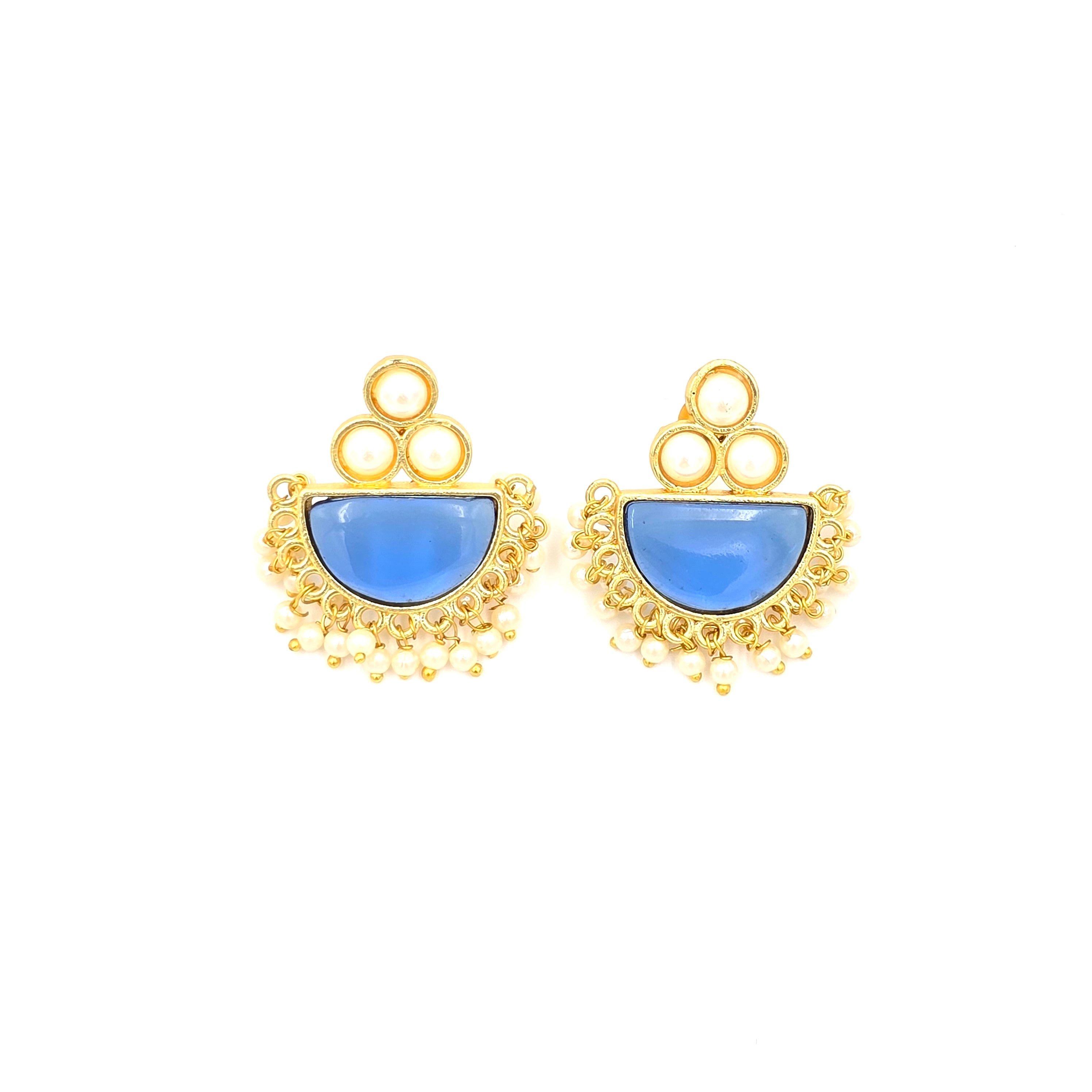 Pearl Studs With Semi-precious Stone