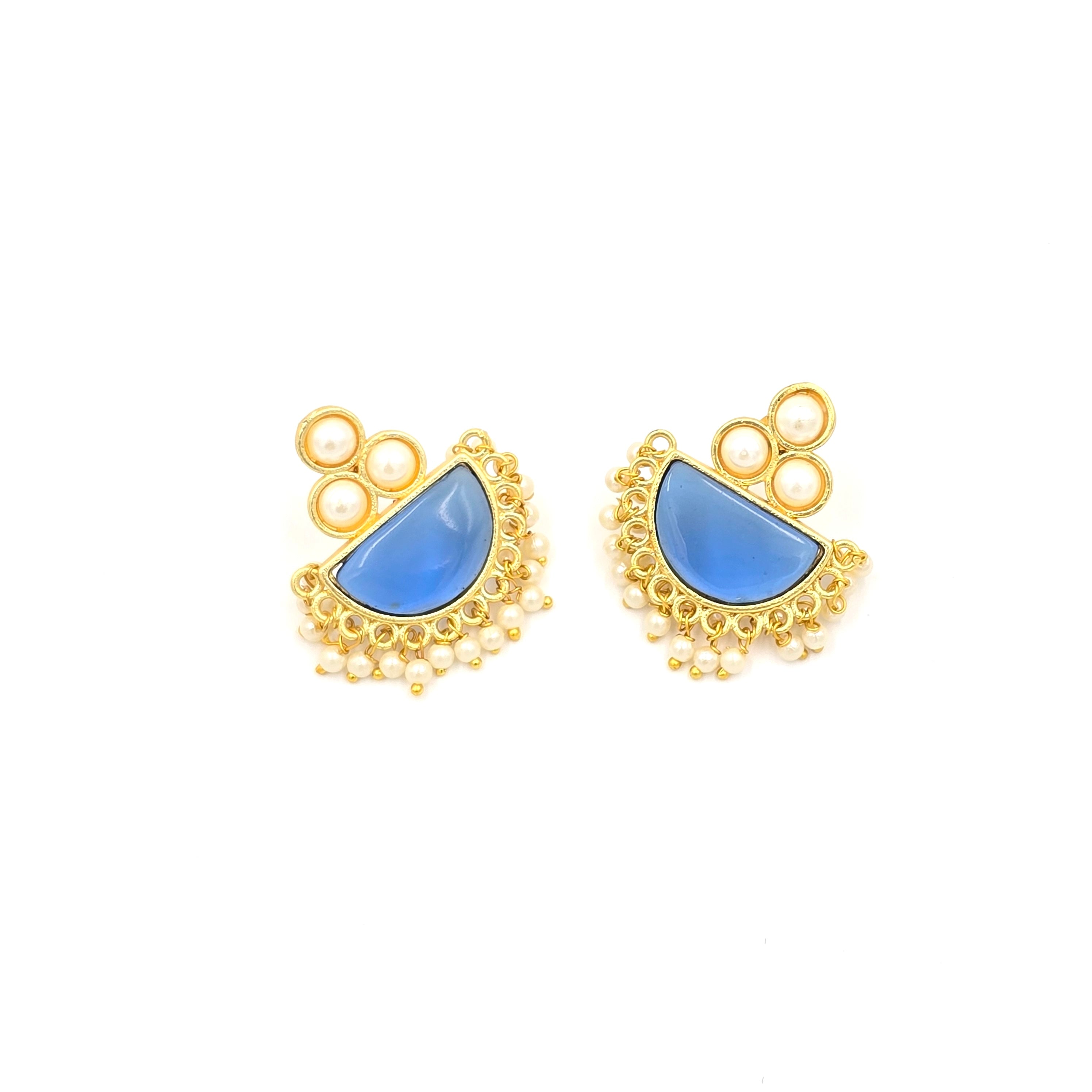Pearl Studs With Semi-precious Stone