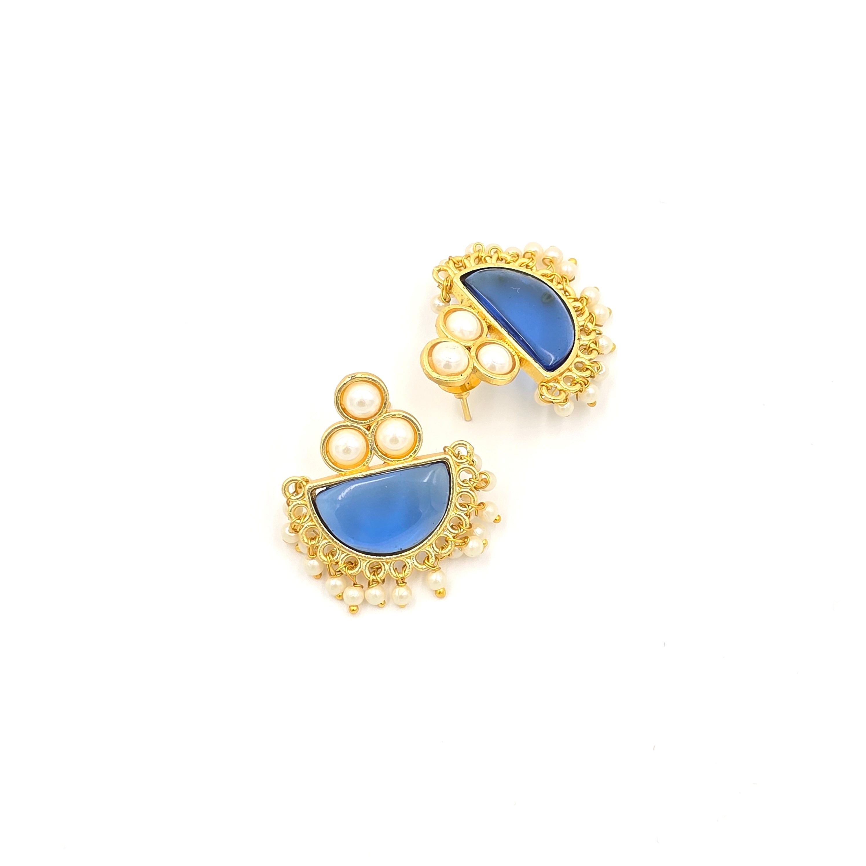 Pearl Studs With Semi-precious Stone