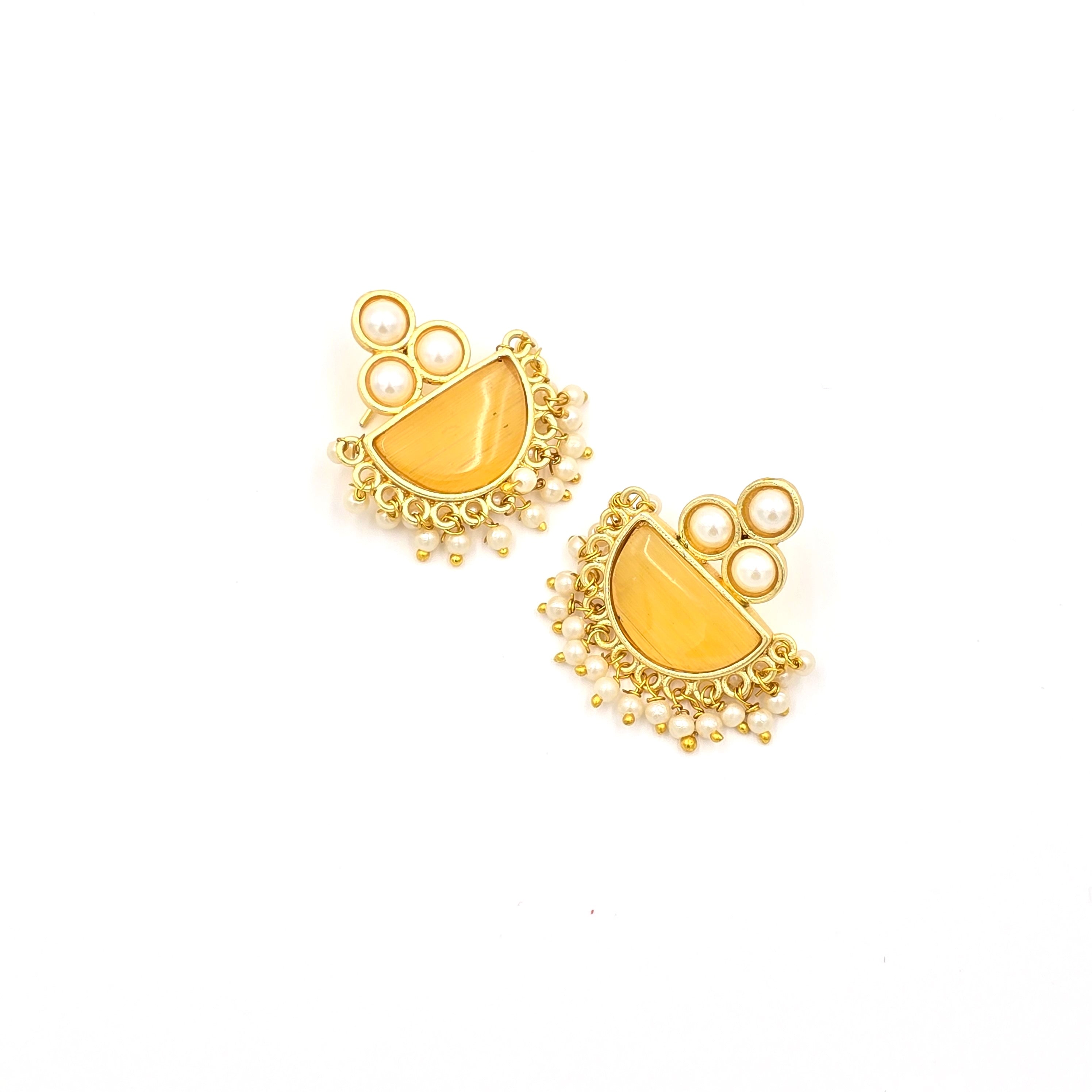 Pearl Studs With Semi-precious Stone