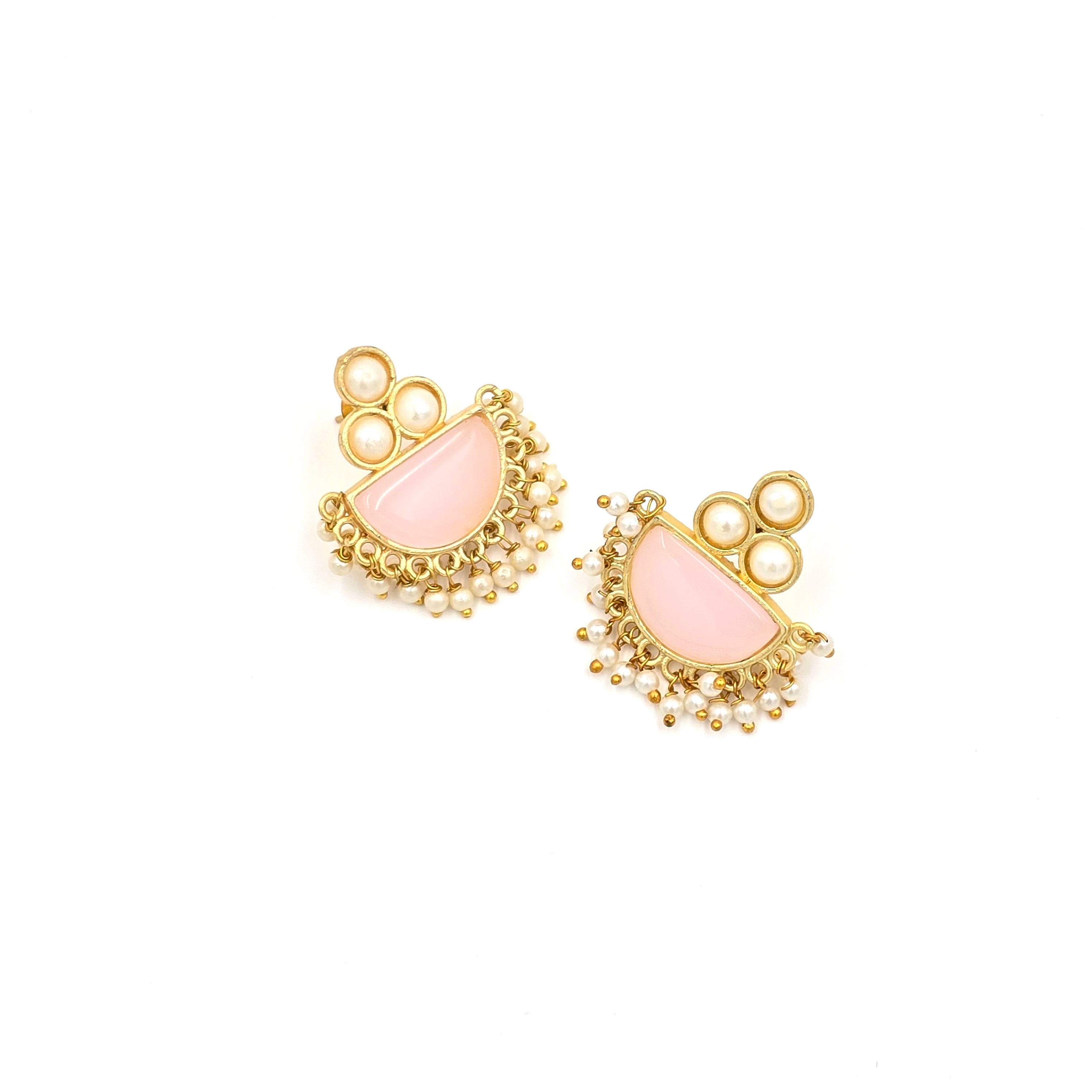 Pearl Studs With Semi-precious Stone