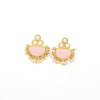 Pearl Studs With Semi-precious Stone