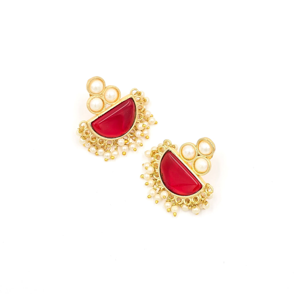 Pearl Studs With Semi-precious Stone