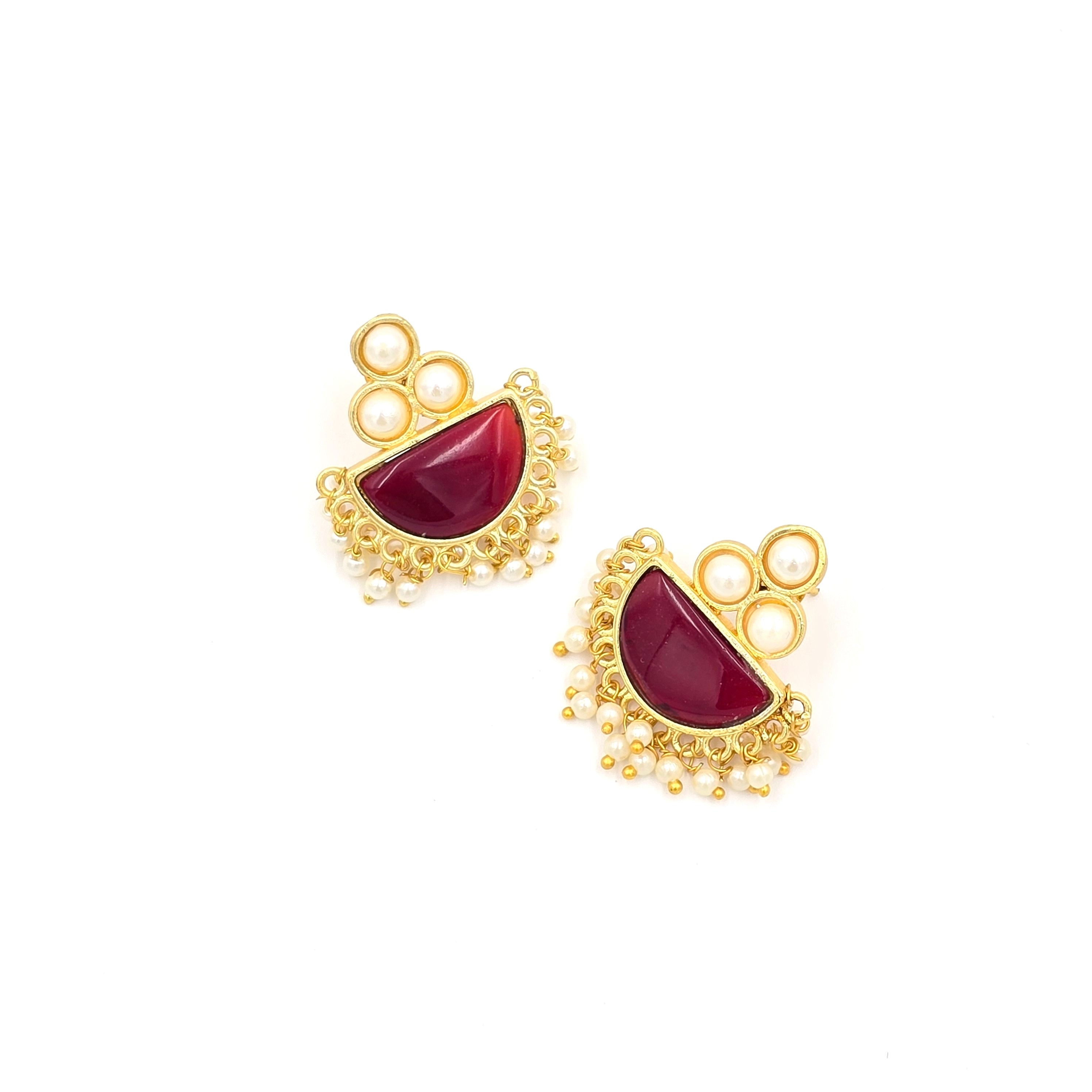 Pearl Studs With Semi-precious Stone