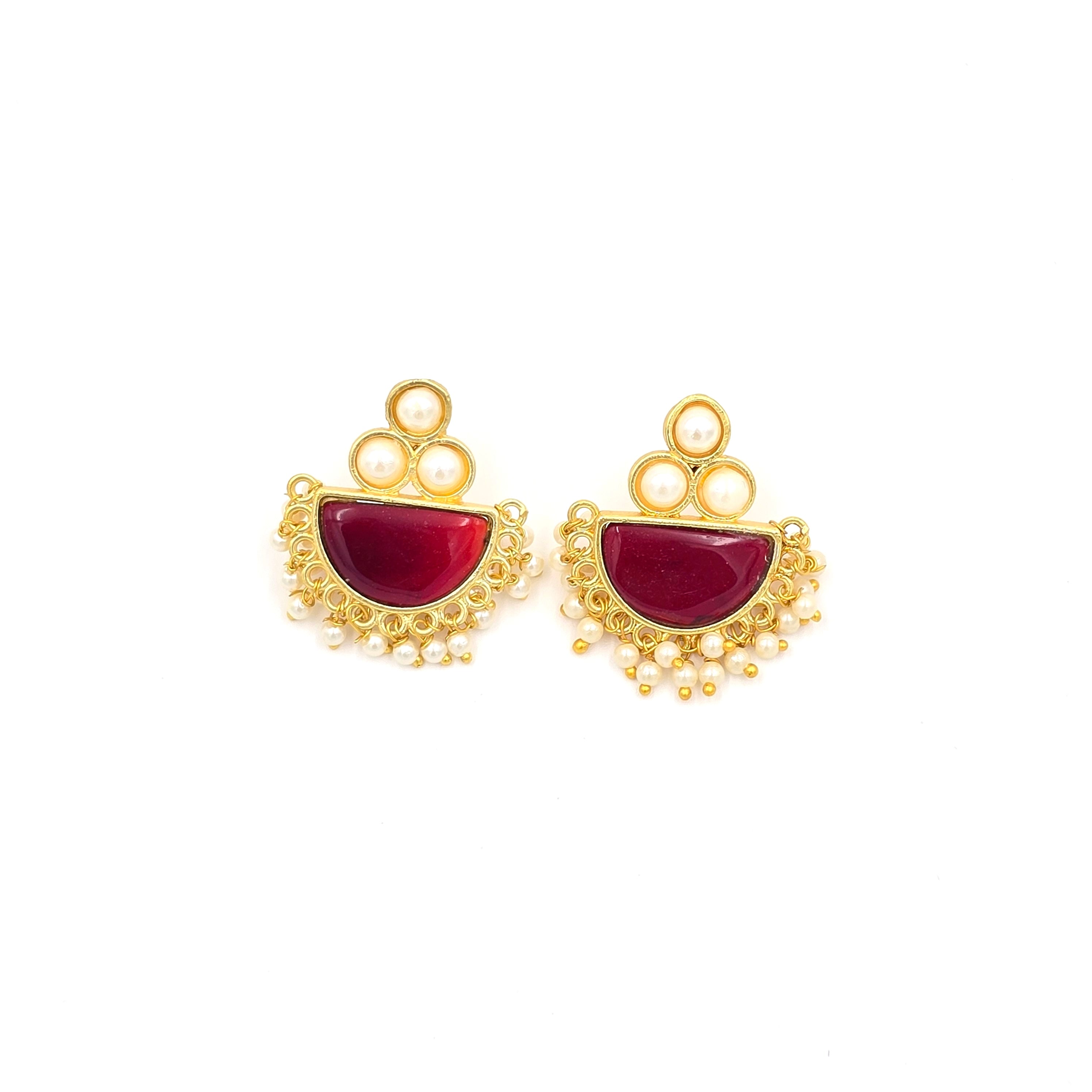 Pearl Studs With Semi-precious Stone