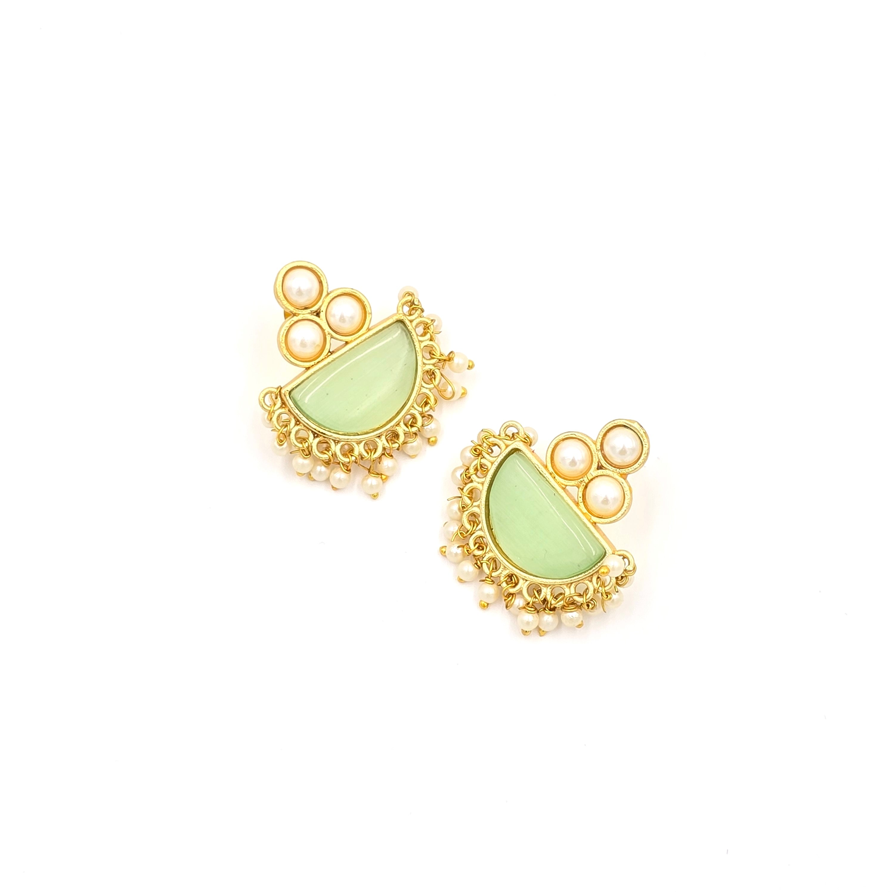 Pearl Studs With Semi-precious Stone