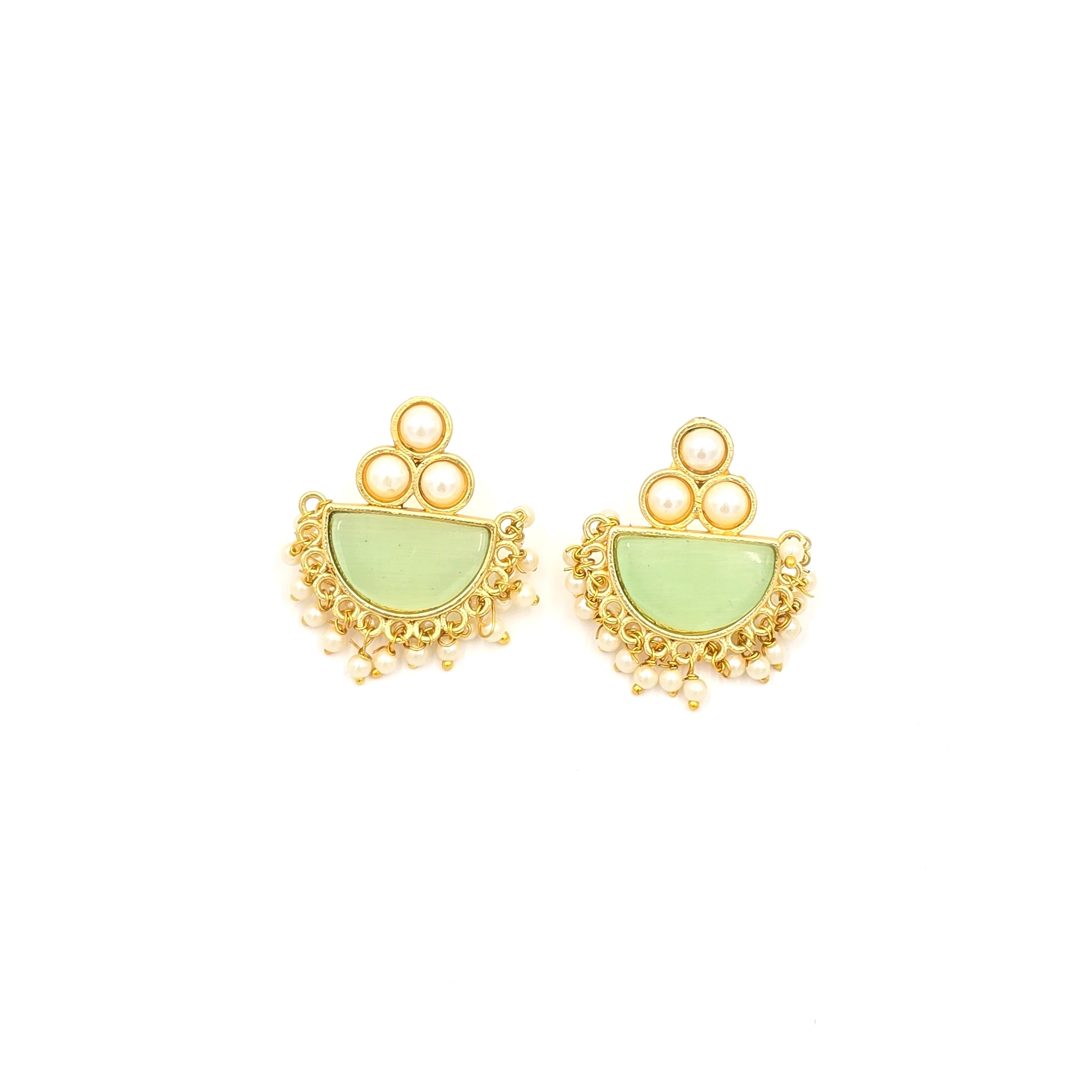 Pearl Studs With Semi-precious Stone