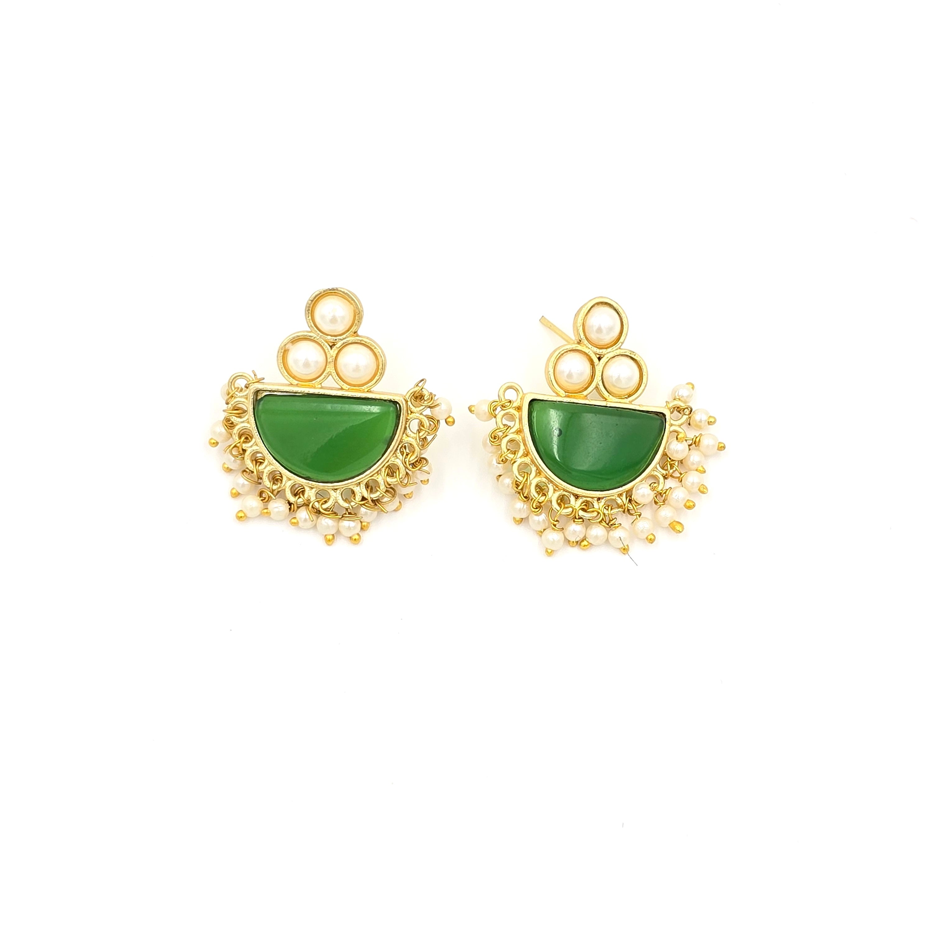 Pearl Studs With Semi-precious Stone