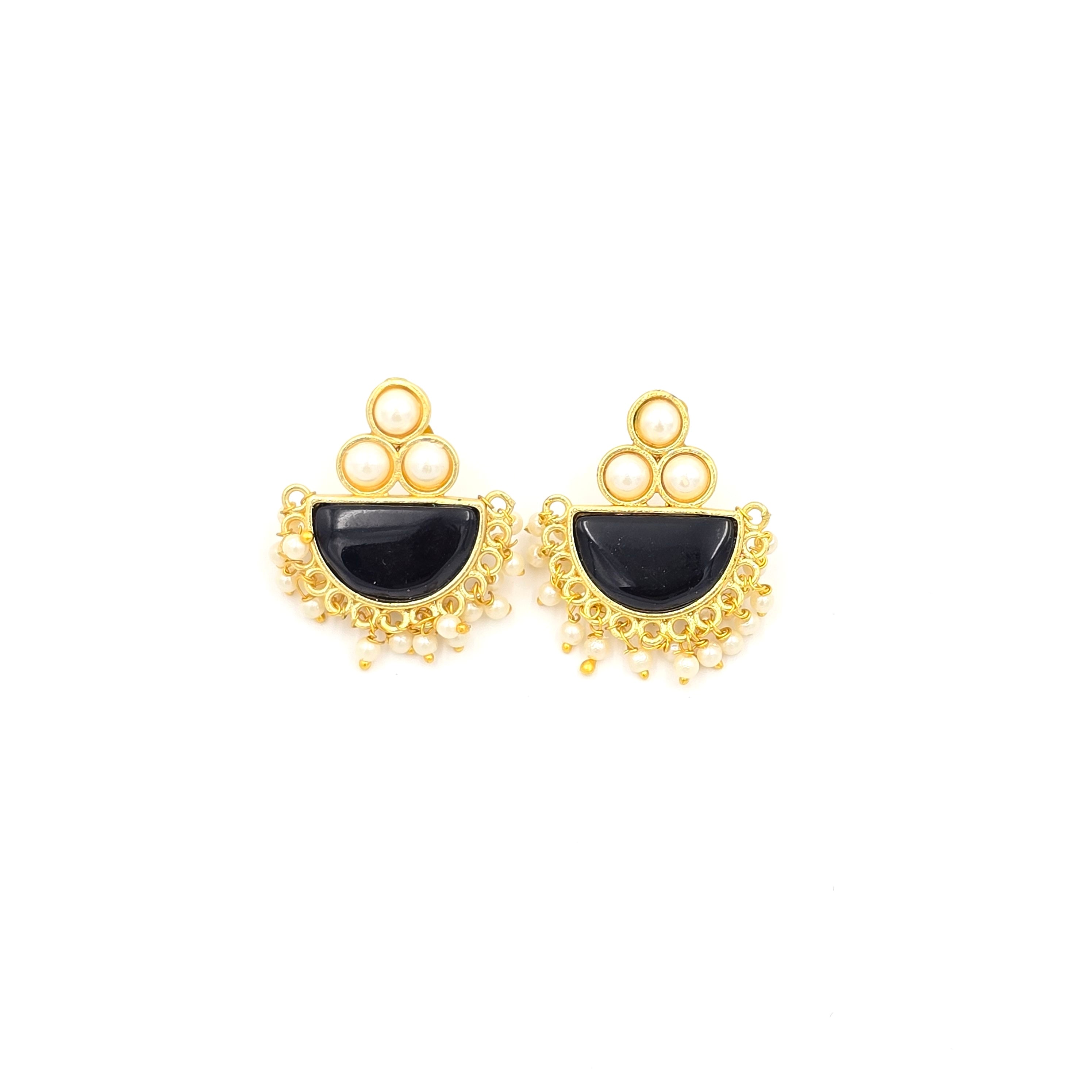 Pearl Studs With Semi-precious Stone