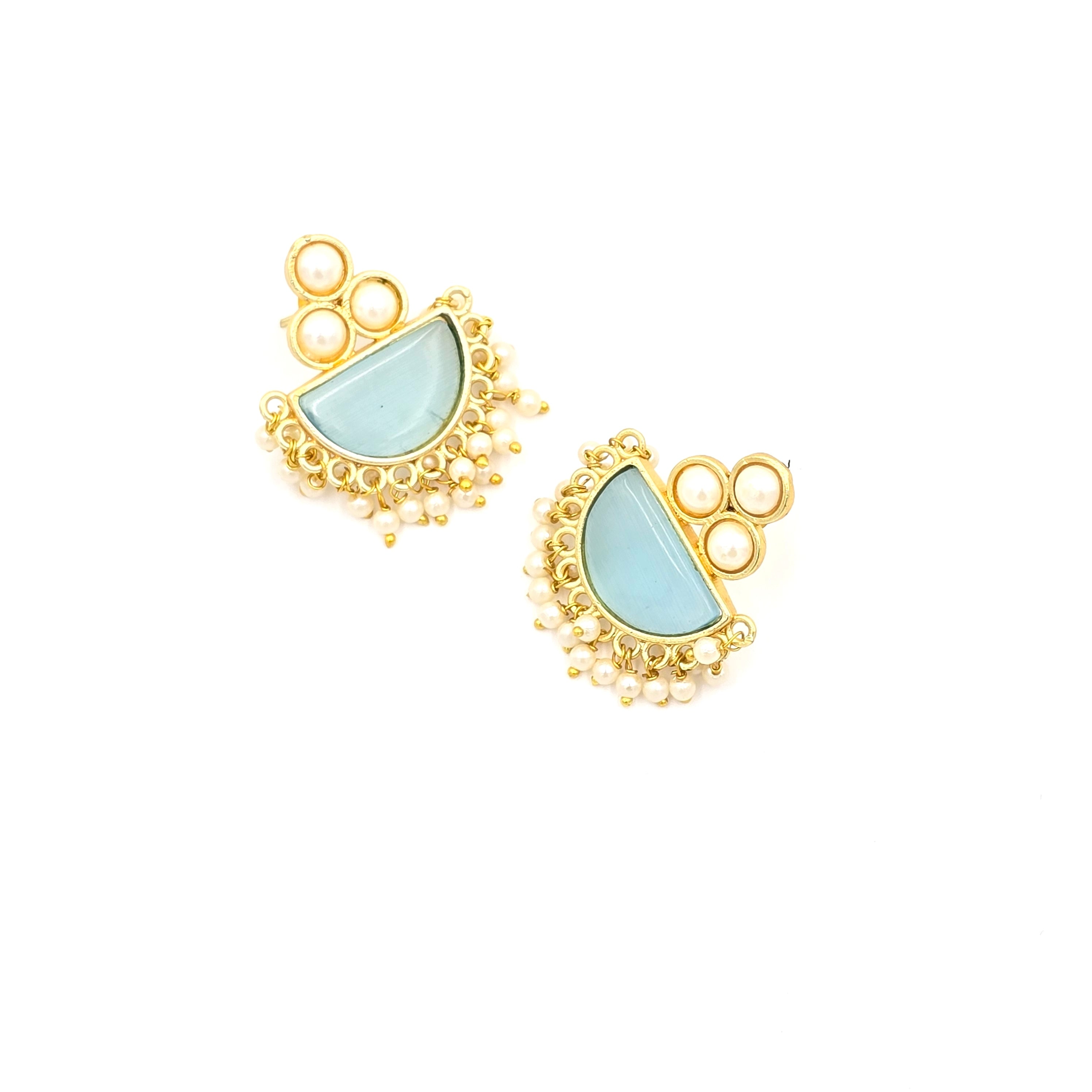 Pearl Studs With Semi-precious Stone