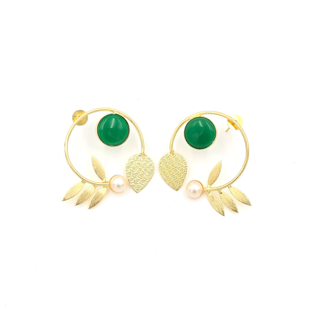 Statement Studs with leaves and Pearls