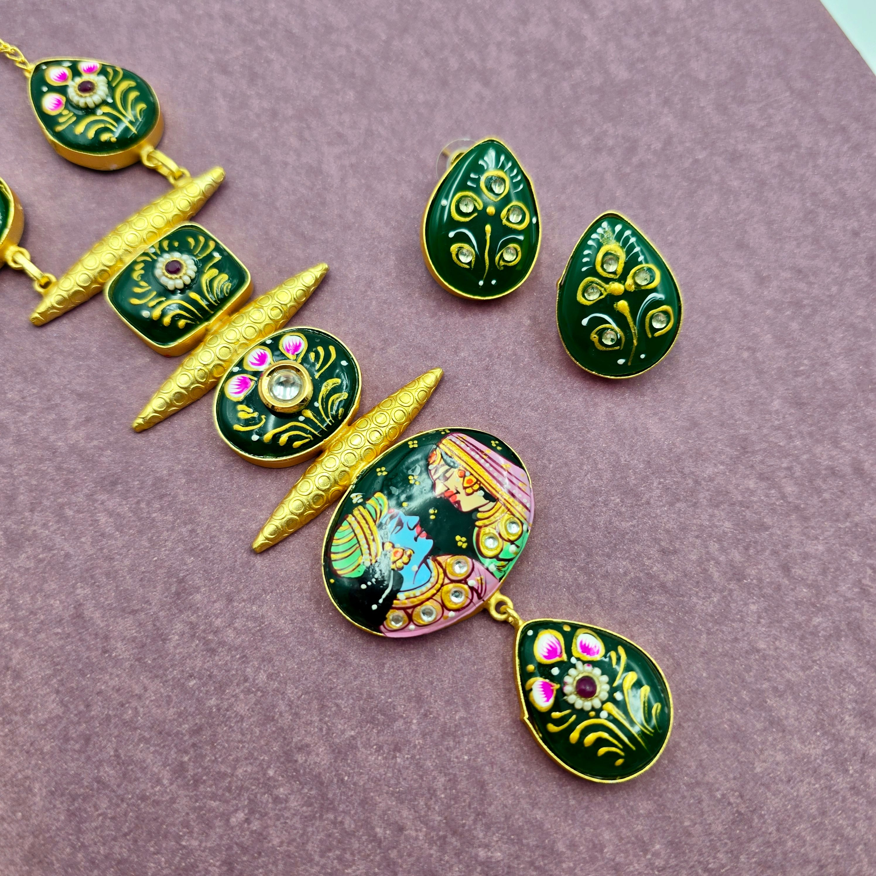 Radha - Krishan Statement Necklace Set With Studs