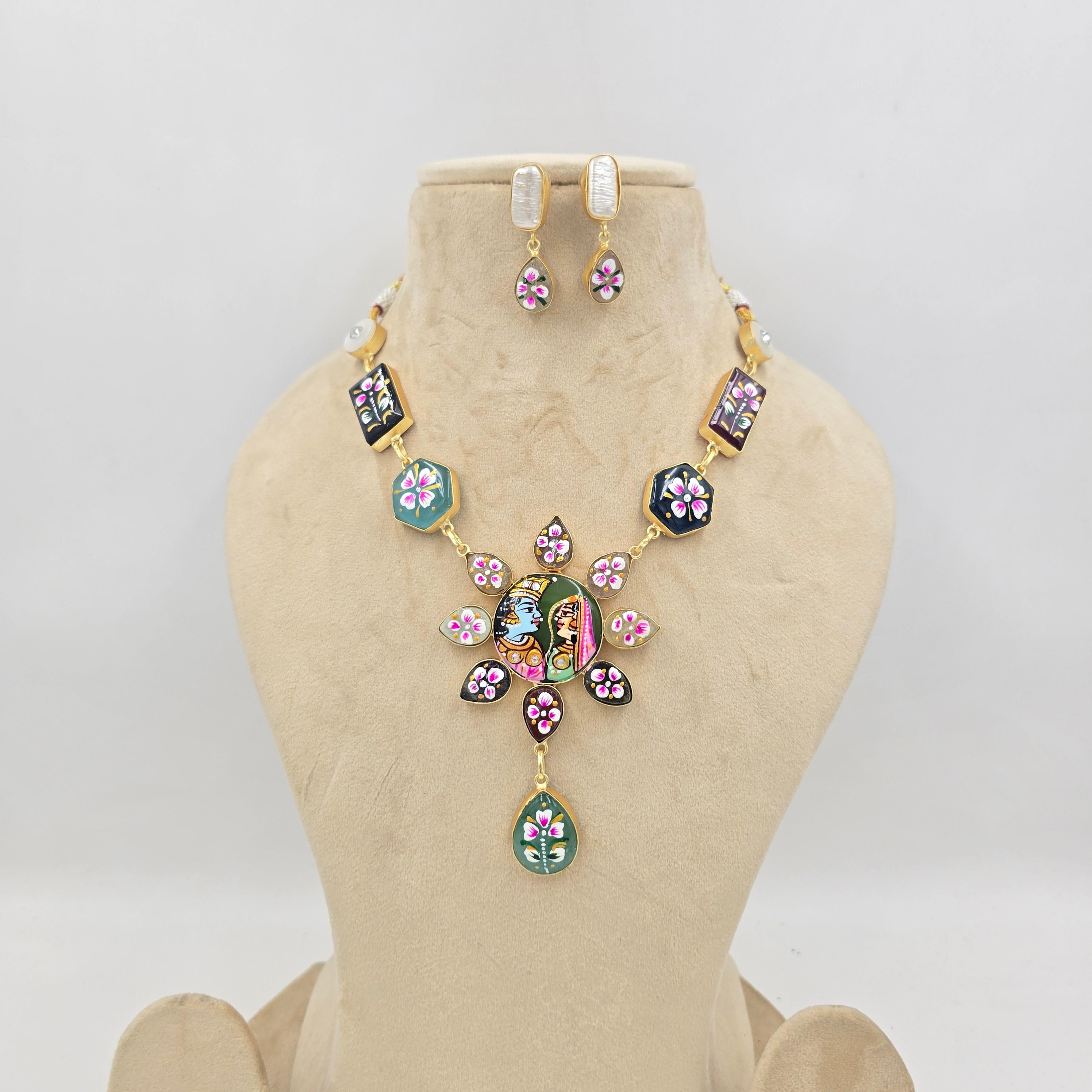 Radha Krishna Hand-painted Necklace Set