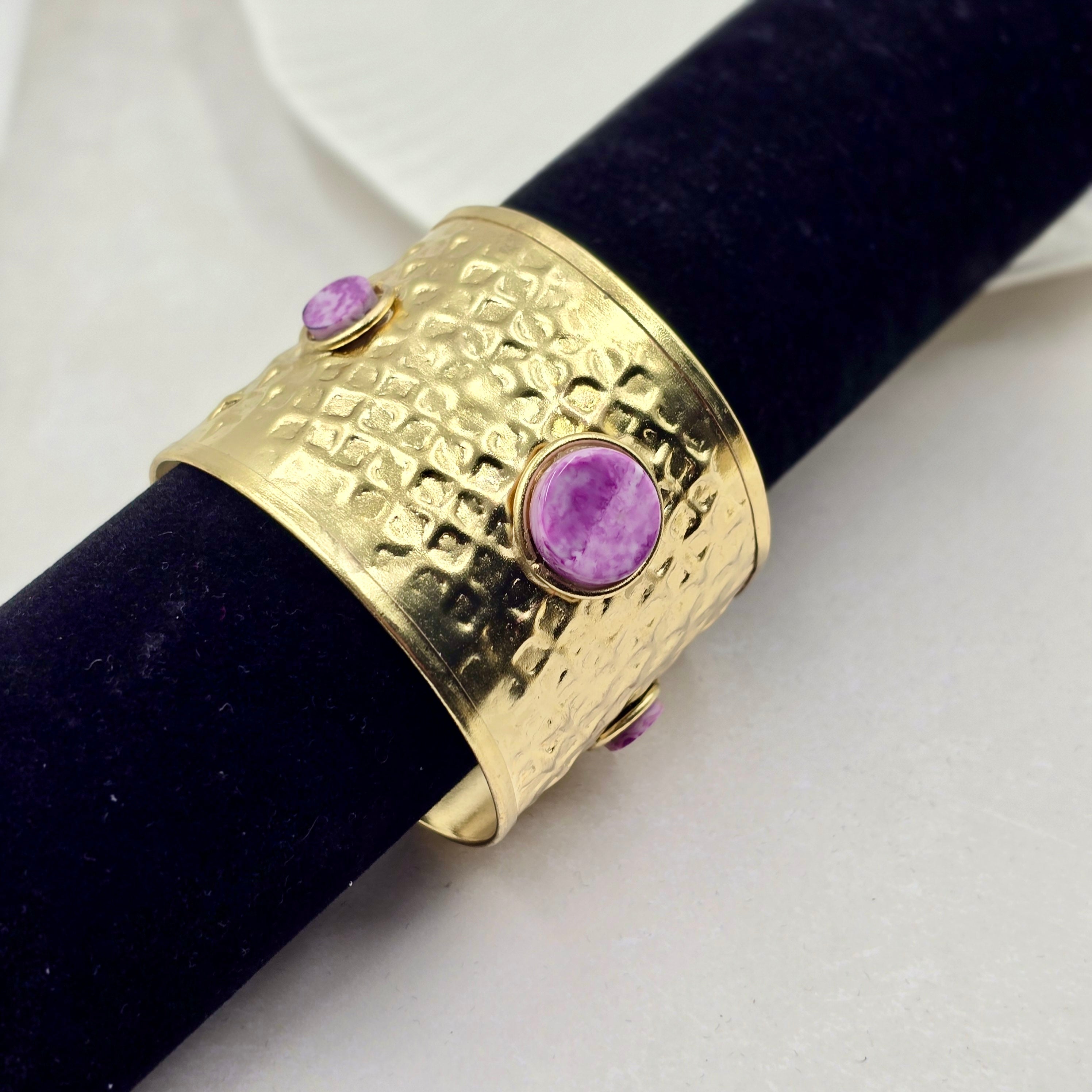Bold Purple Stone Brass Bracelet Adjustable (Anti Tarnish)