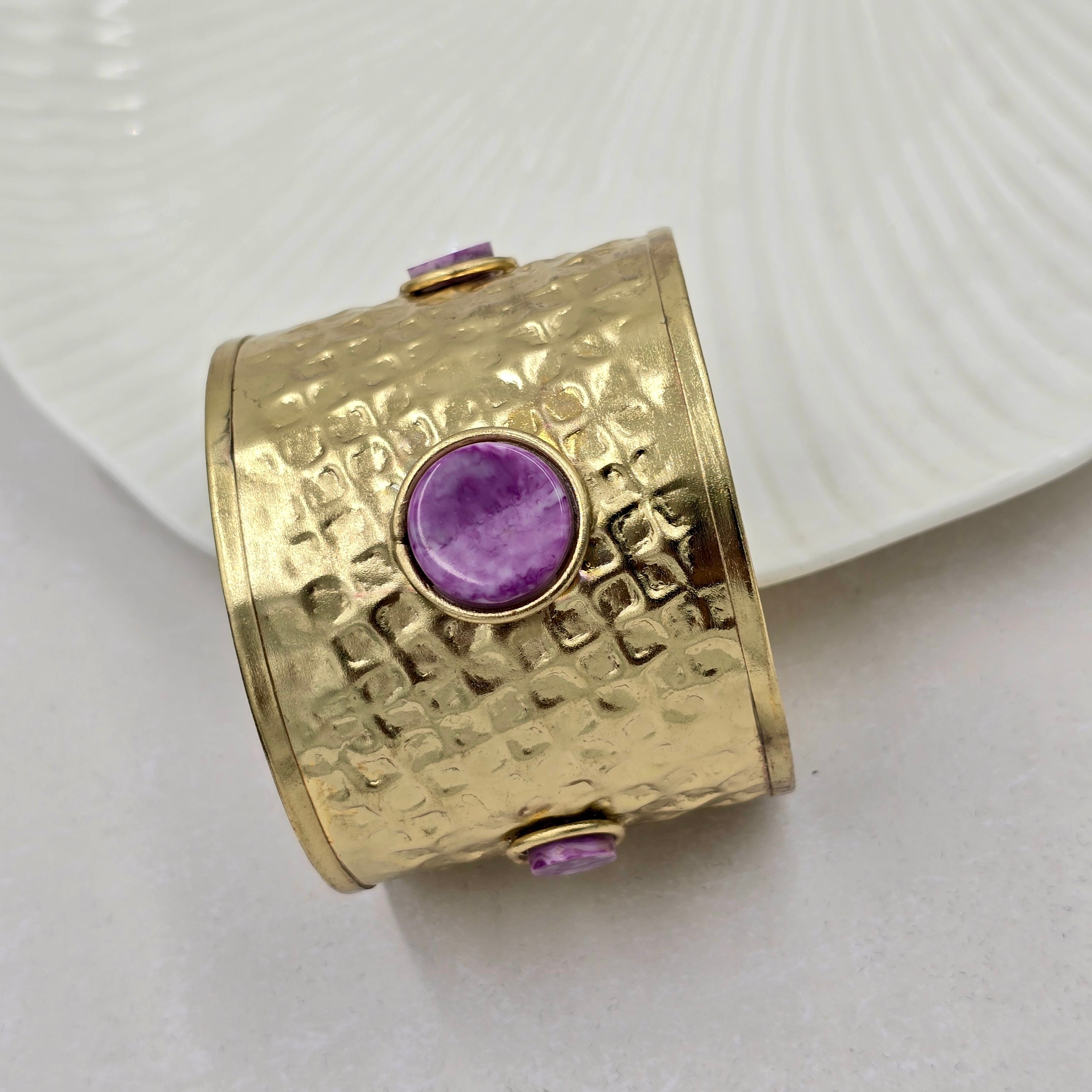 Bold Purple Stone Brass Bracelet Adjustable (Anti Tarnish)