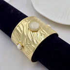 Bold White Stone Brass Bracelet Adjustable (Anti Tarnish)