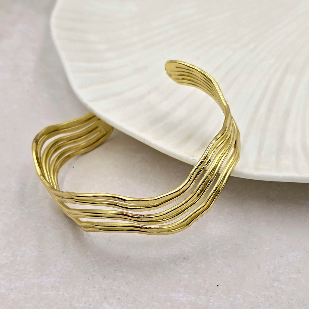 Zig Zag Layered Brass Bracelet Adjustable (Anti Tarnish)