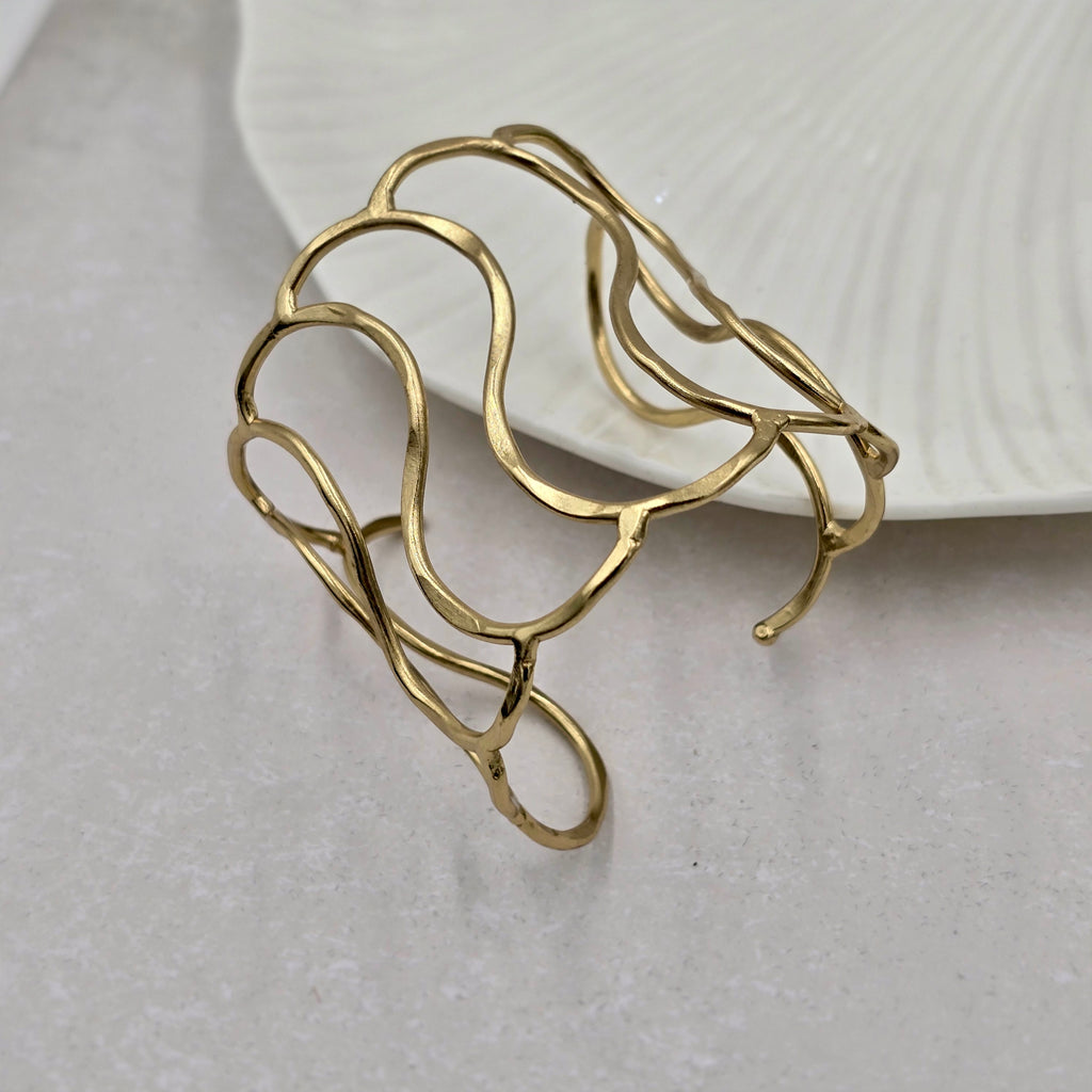 Statement Waves Brass Bracelet Adjustable (Anti Tarnish)