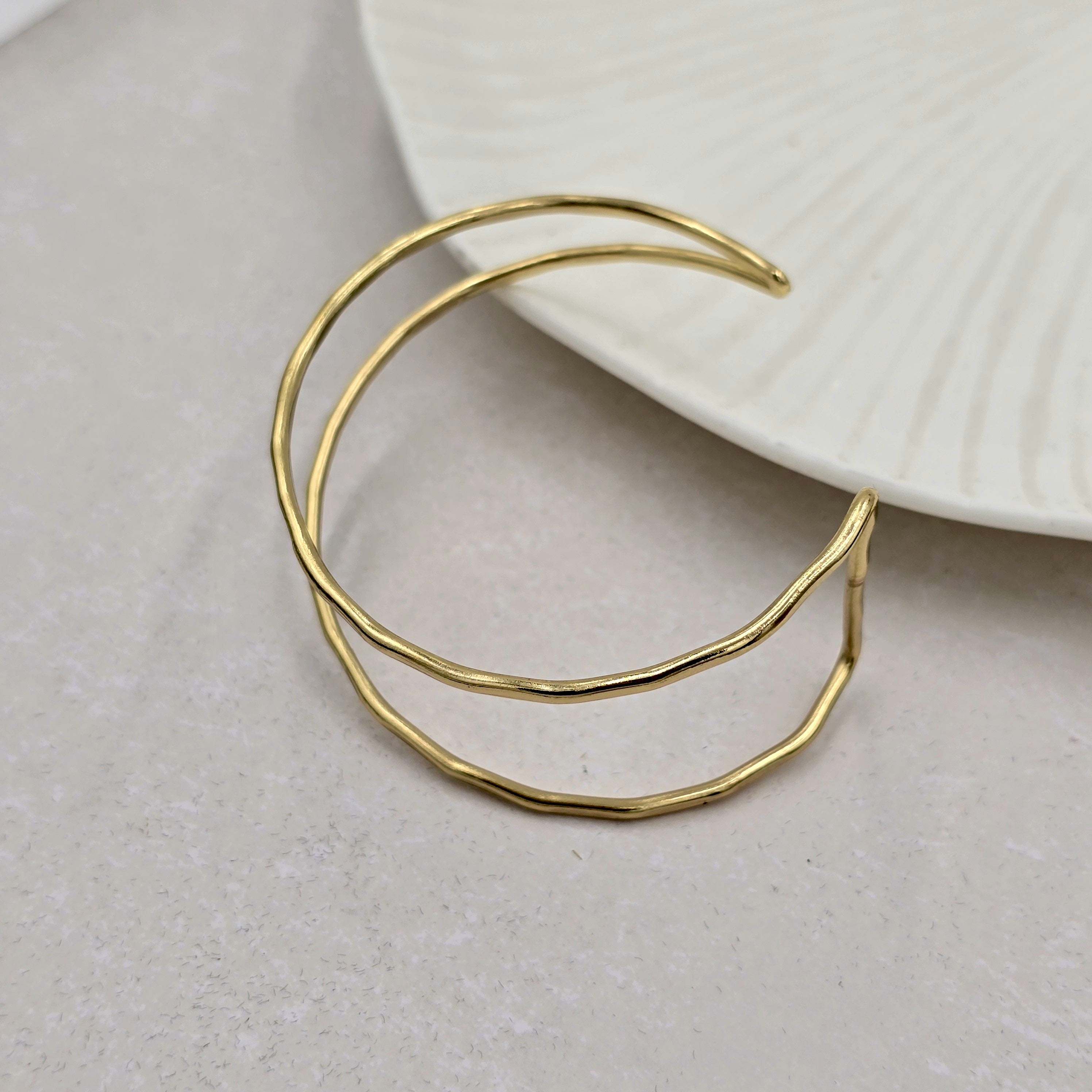 Dual Layer Statement Brass Bracelet Adjustable (Anti Tarnish)