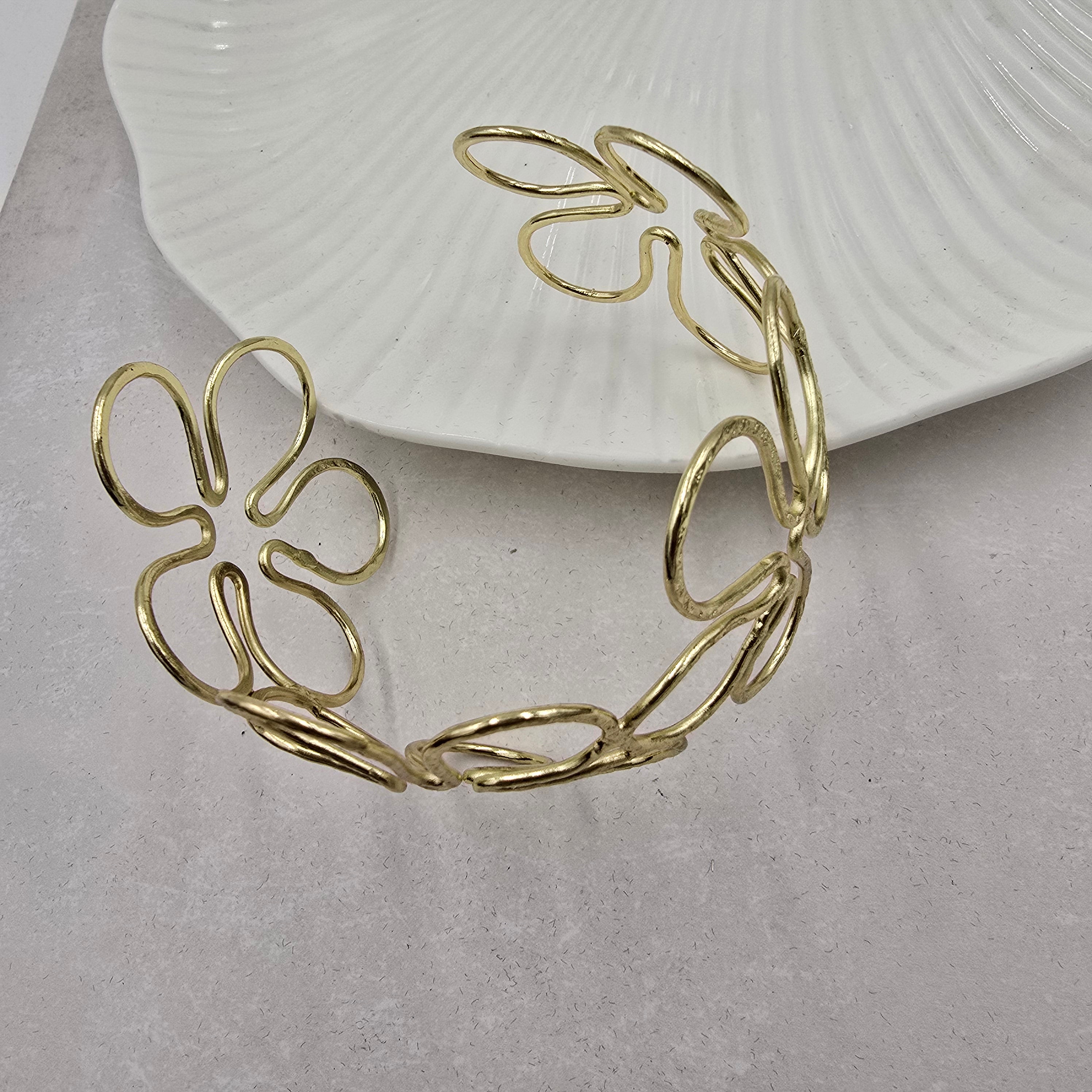 Floral Brass Bracelet Adjustable (Anti Tarnish)