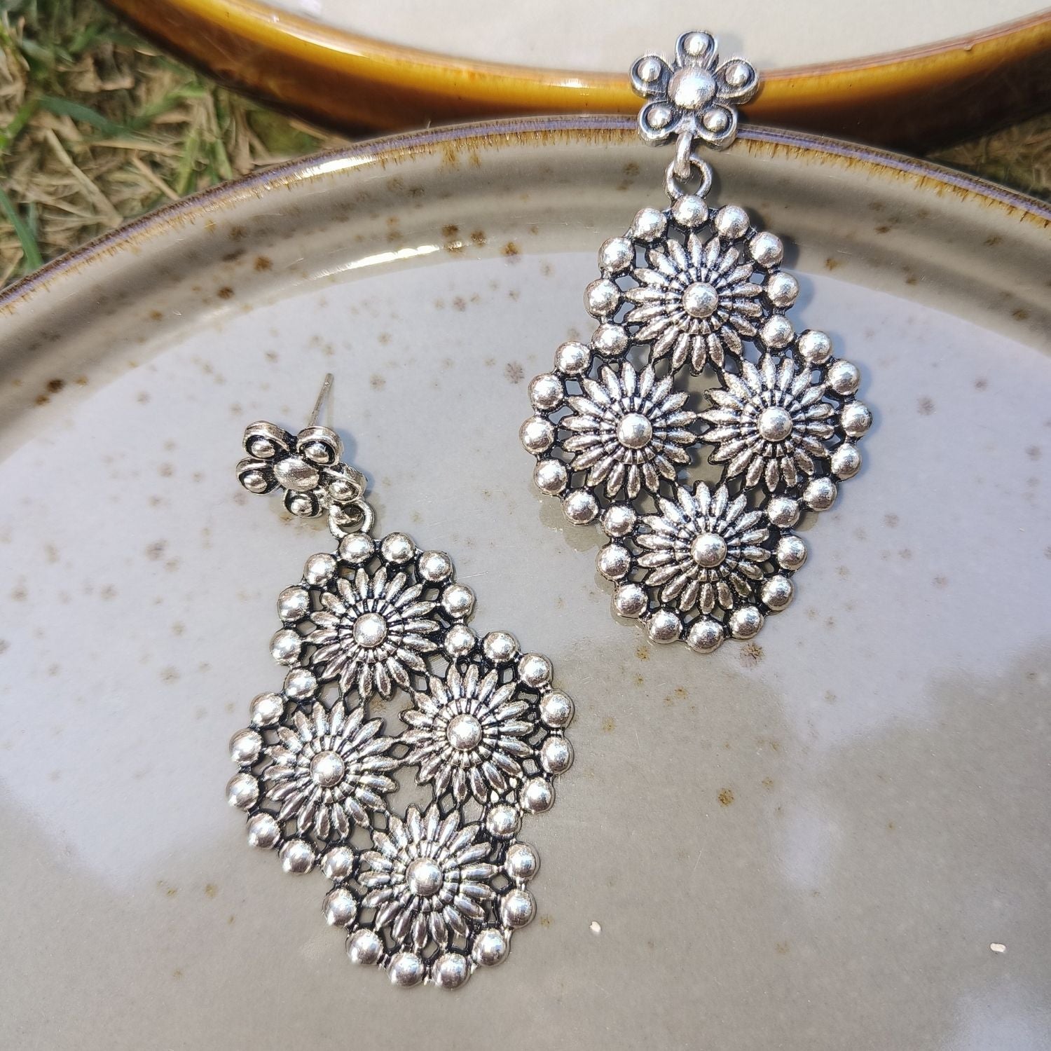 Silver Plated Floral Earrings