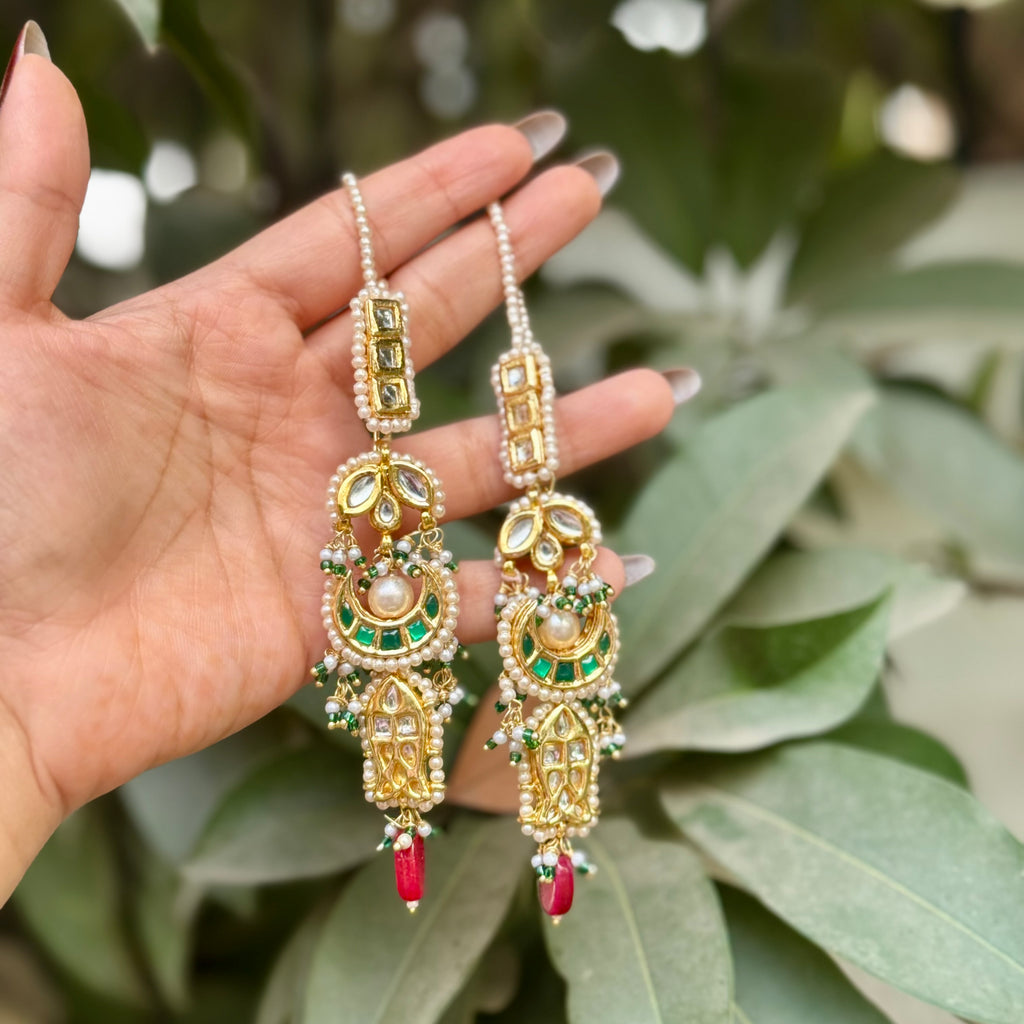 Jadau Kundan Earrings with ear chain