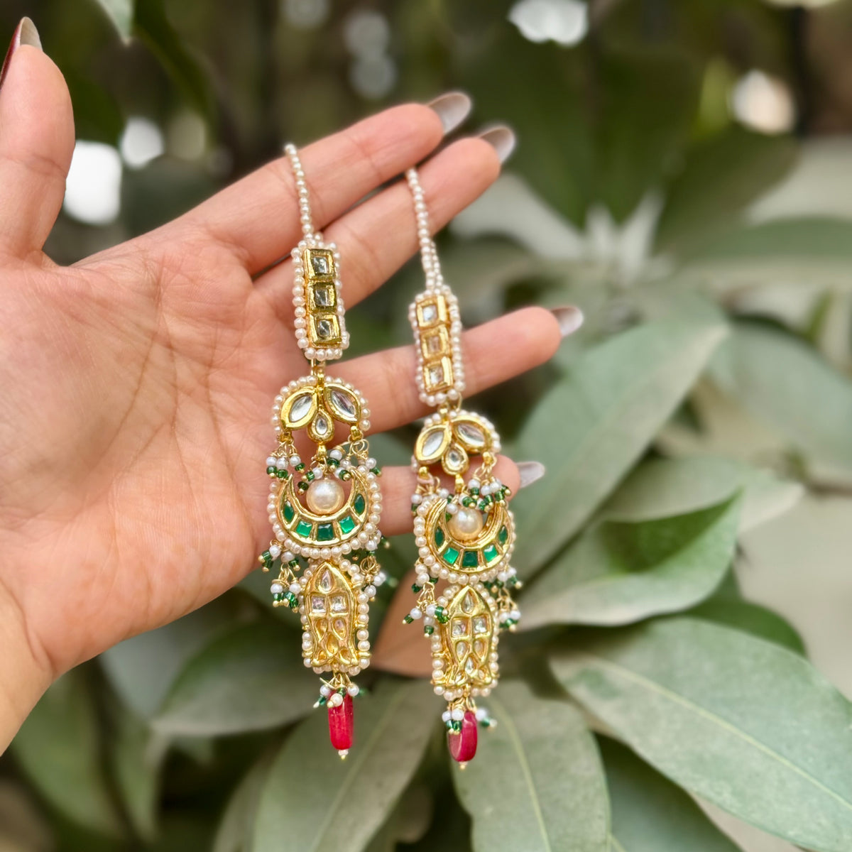 Jadau Kundan Earrings with ear chain