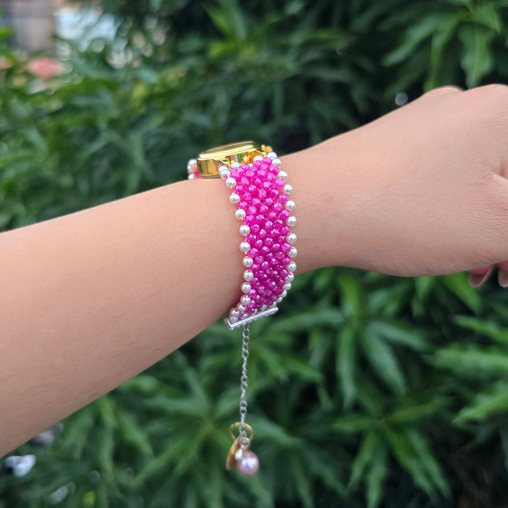 Pink and White Beaded Watch