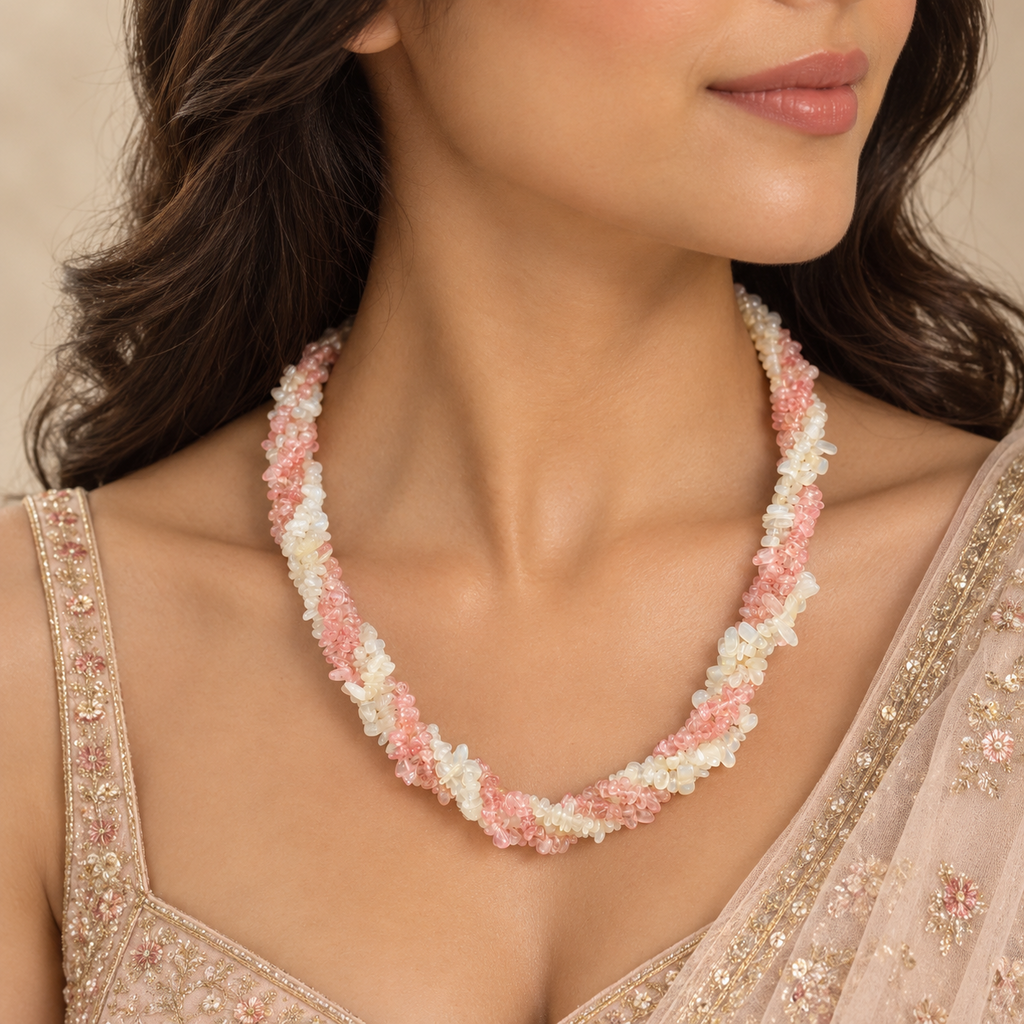 Uncut Semi-precious Stones Twisted Necklace