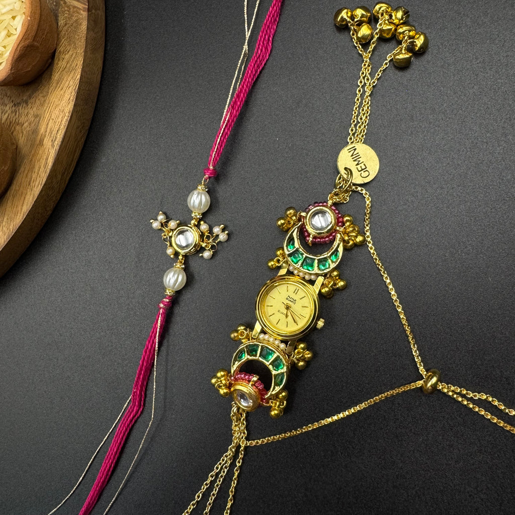 Kashmiri Kundan Watch and Rakhi Combo